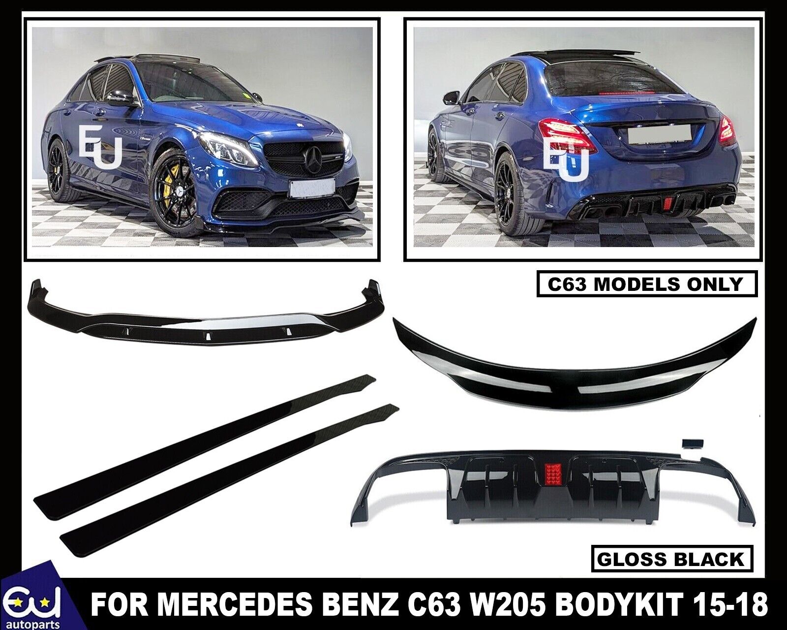 FOR MERCEDES C63 W205 15-18 BODYKIT BODY KIT FRONT SPLITTER REAR DIFFUSER SKIRT