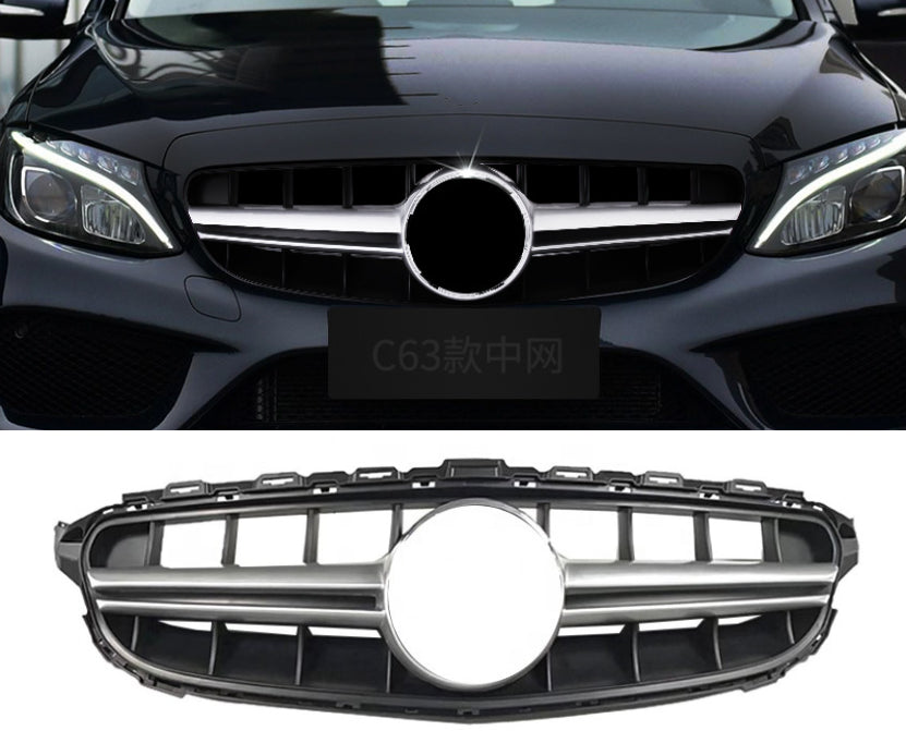 FOR MERCEDES BENZ C-CLASS W205 C205 13-18 FRONT GRILLE BLACK SILVER AMG STYLE