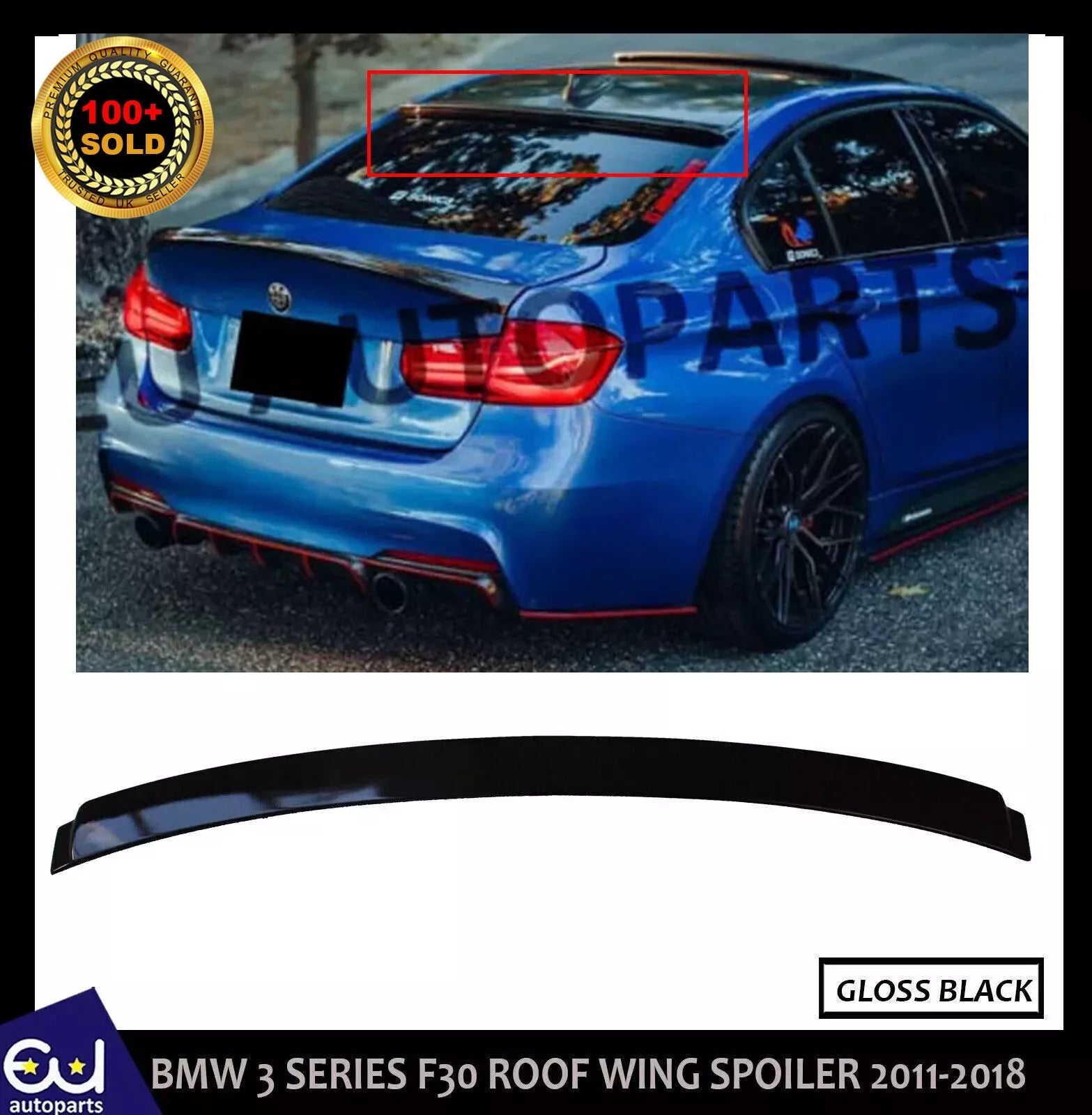 REAR ROOF SPOILER WINDOW WING LIP FOR BMW 3 SERIES F30 2012-2018 GLOSS BLACK
