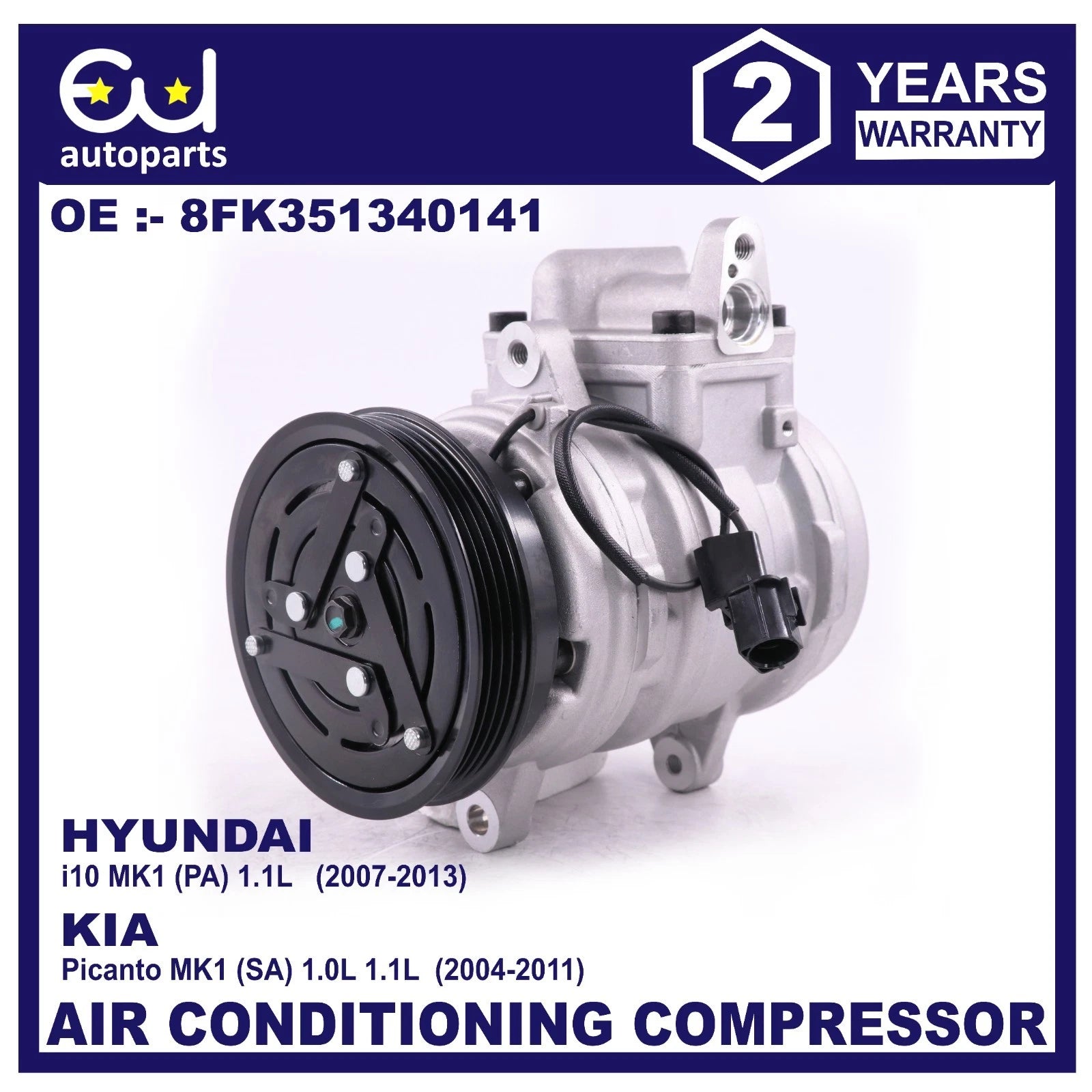 A/C AIR CONDITIONING COMPRESSOR FOR HYUNDAI I10 KIA PICANTO 1.0 1.1 977010X000
