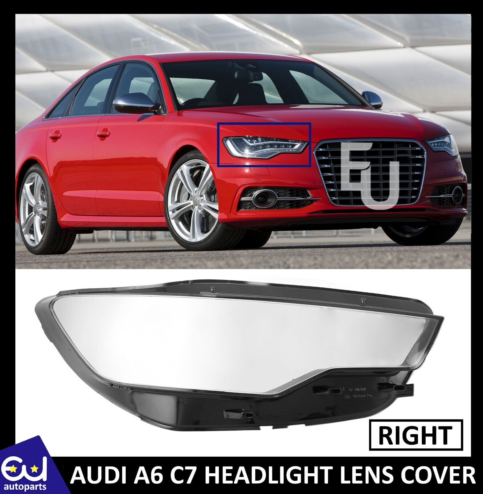 RIGHT RH HEADLIGHT LENS COVER HEADLAMP SHELL LAMP SHADE FOR AUDI A6 C7 2011-2014