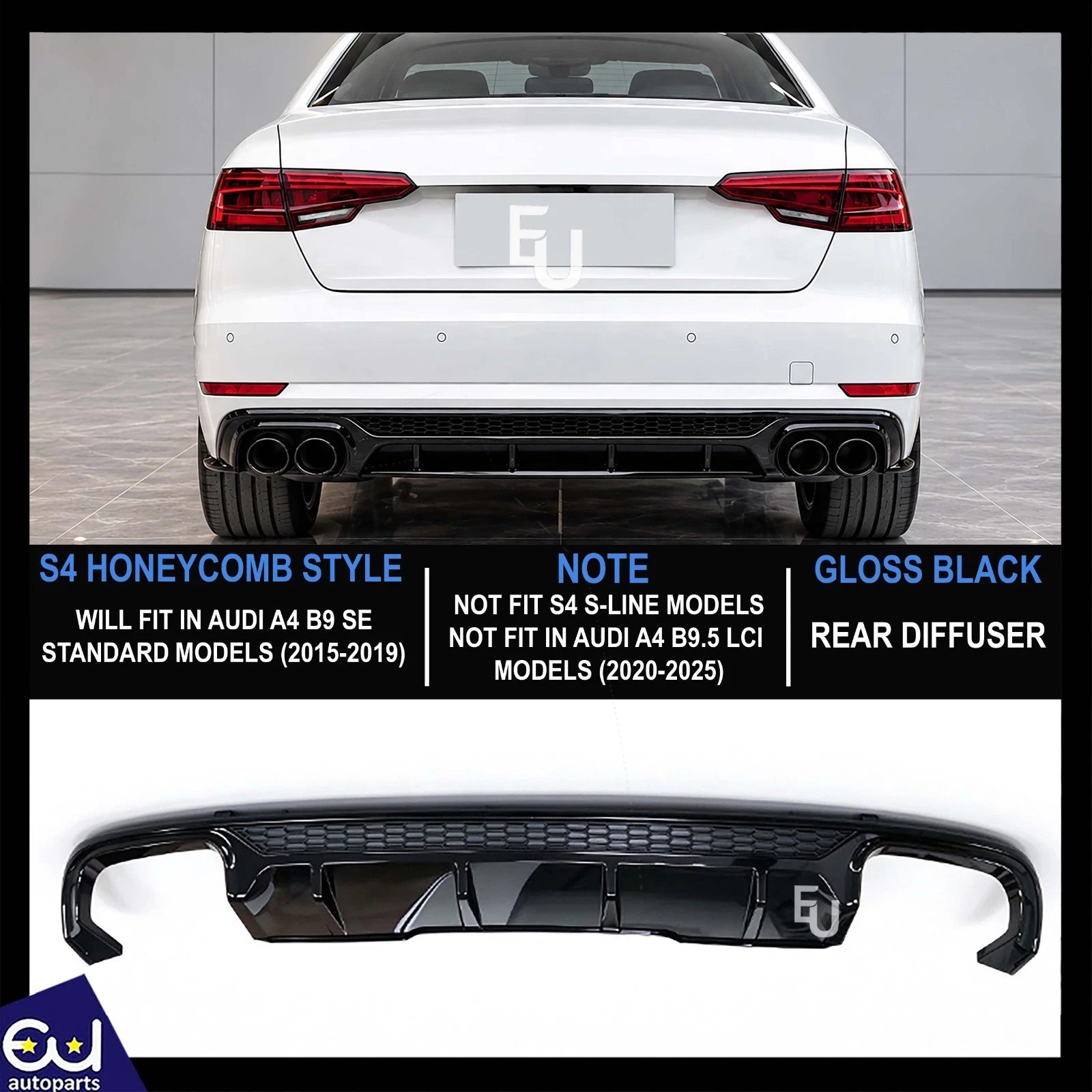 S4 STYLE REAR BUMPER DIFFUSER FOR AUDI A4 SALOON B9 SE STANDARD PRE-LCI 2015-19