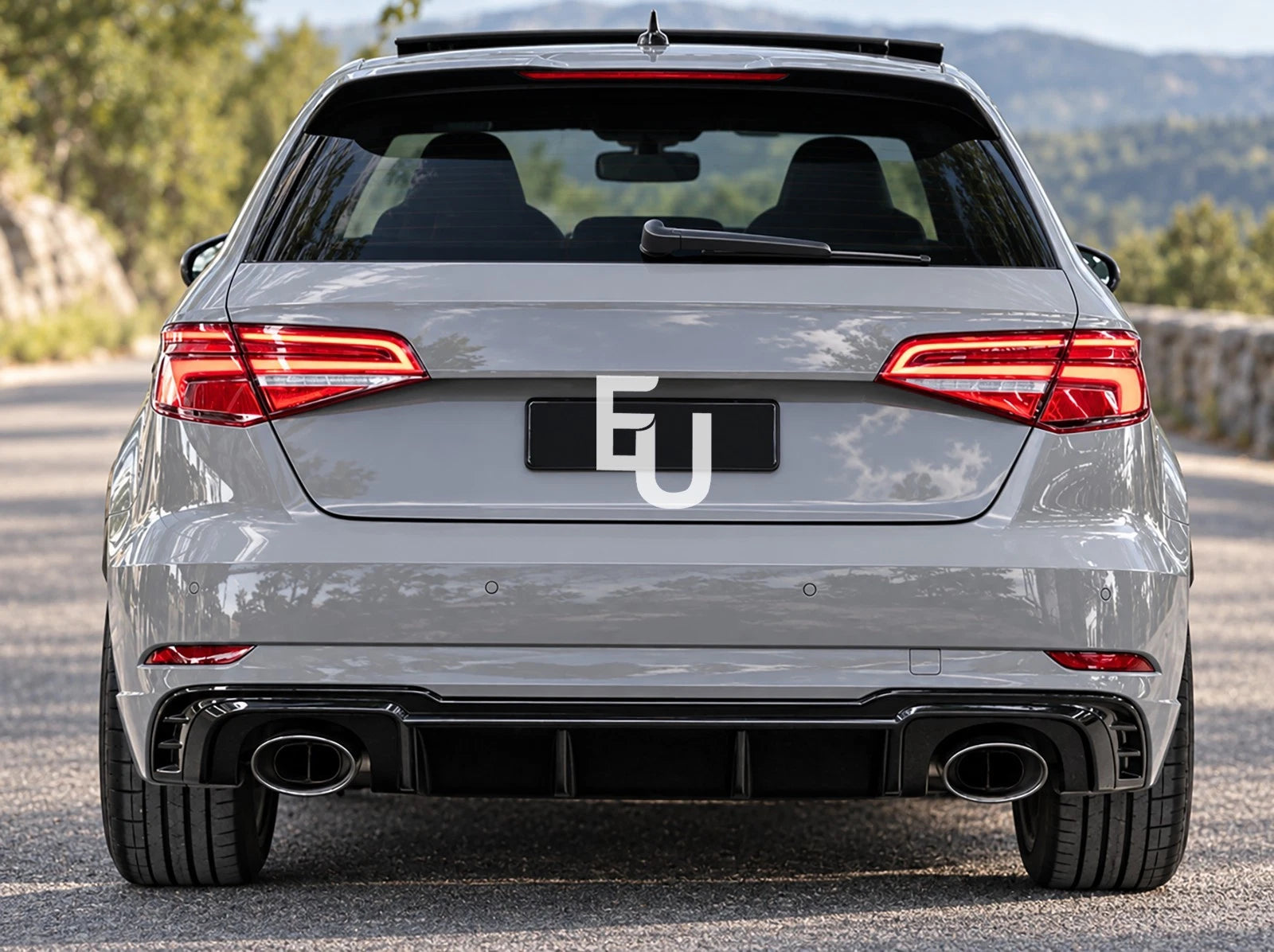 FOR AUDI A3 8V HATCHBACK STANDARD RS3 LOOK REAR DIFFUSER W/TAILPIPE BLACK 16-20