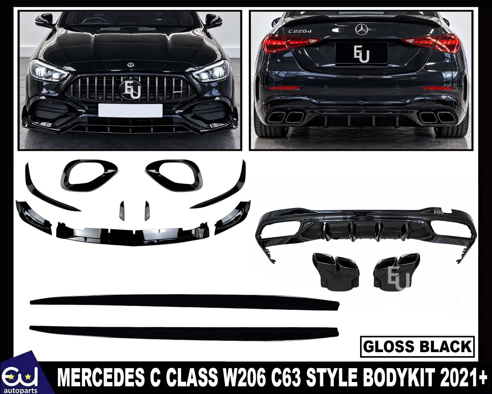 FOR MERCEDES C CLASS W206 C63 AMG REAR DIFFUSER LIP FRONT SPLITTER BODYKIT 2021+
