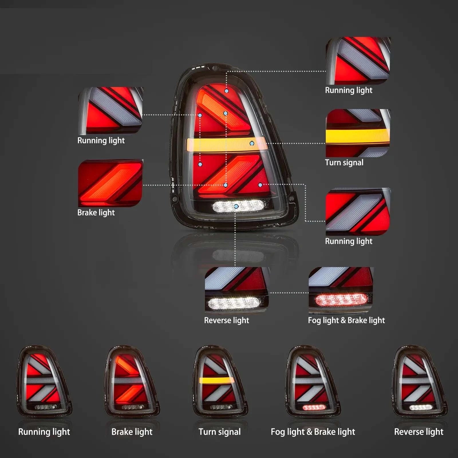 SMOKED LED REAR TAIL LAMP LIGHTS FOR MINI R56 R57 R58 R59 2007-15 UNION JACK