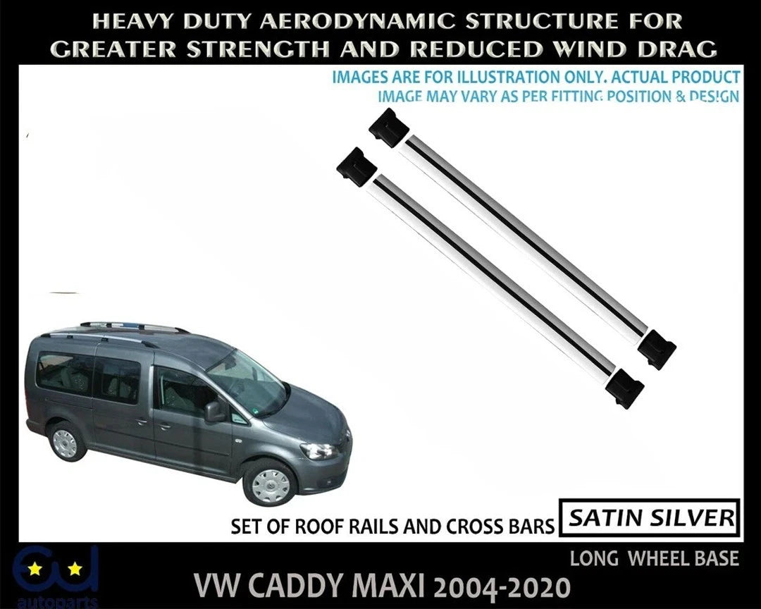 FOR VW CADDY MAXI ROOF RACK RAILS CROSS BARS LWB SILVER 2004-2015