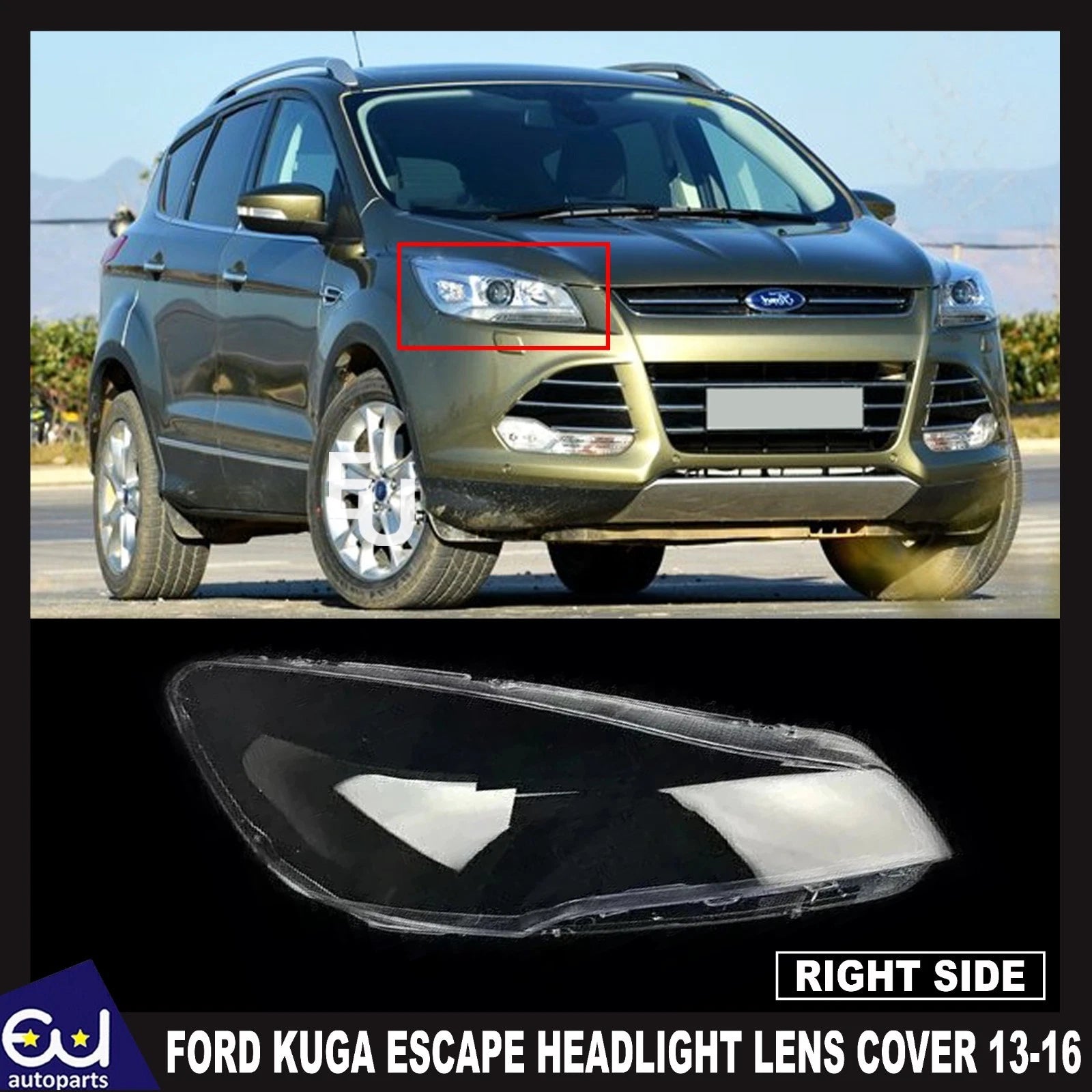 FOR FORD KUGA ESCAPE FRONT HEADLIGHT LAMP LENS COVER RIGHT DRIVER SIDE 13-2016