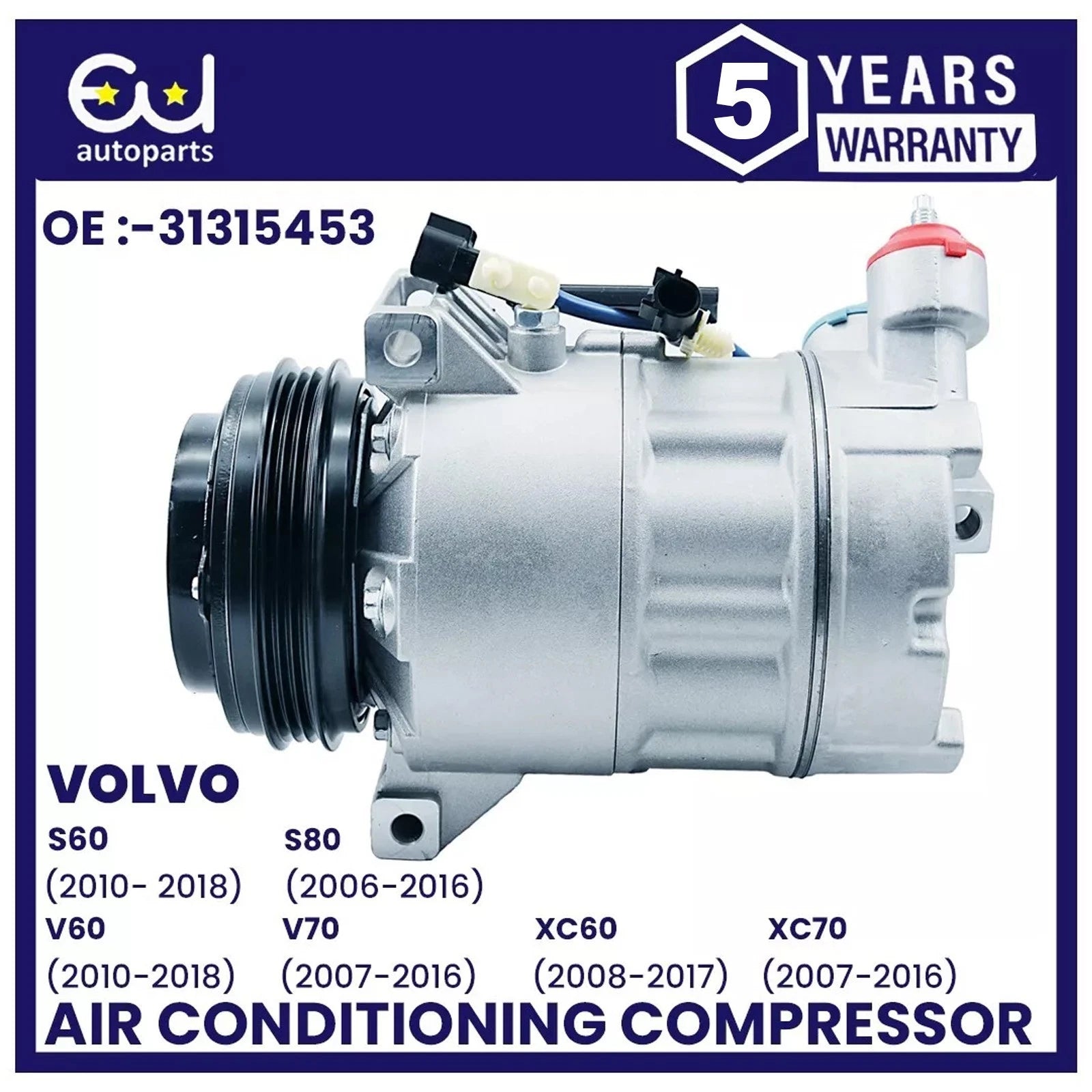 AIR CON AC COMPRESSOR PUMP FOR VOLVO S60 II V60 V70 XC60 XC70 2.0 2.5 31332386