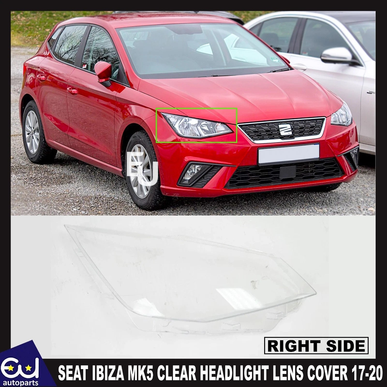 FOR SEAT IBIZA MK5 CLEAR HEADLIGHT LENS SHELL LAMPSHADE RIGHT DRIVER SIDE 17-20