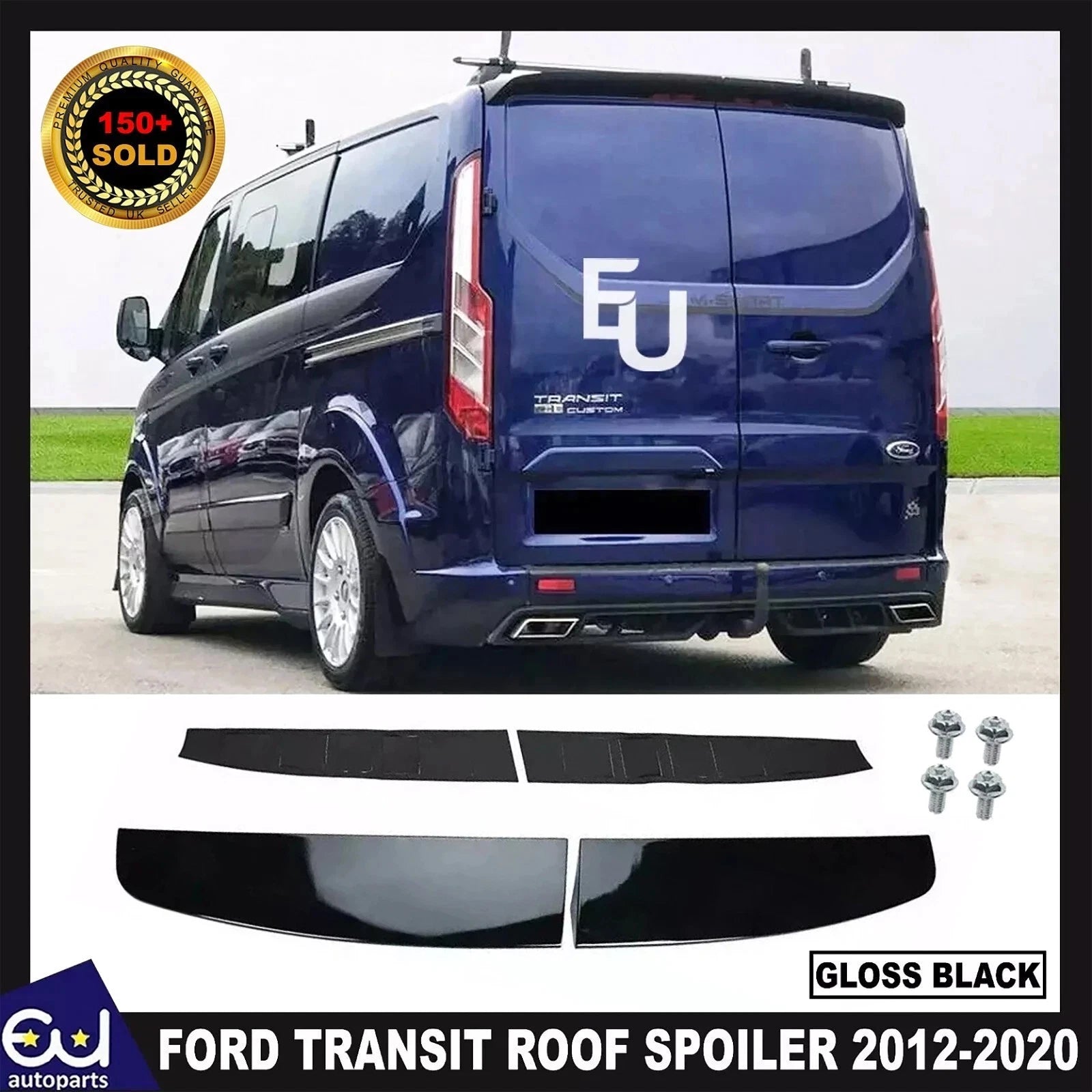 REAR TWIN BARN DOOR ROOF SPOILER FOR FORD TRANSIT CUSTOM 2012-2020 GLOSS BLACK