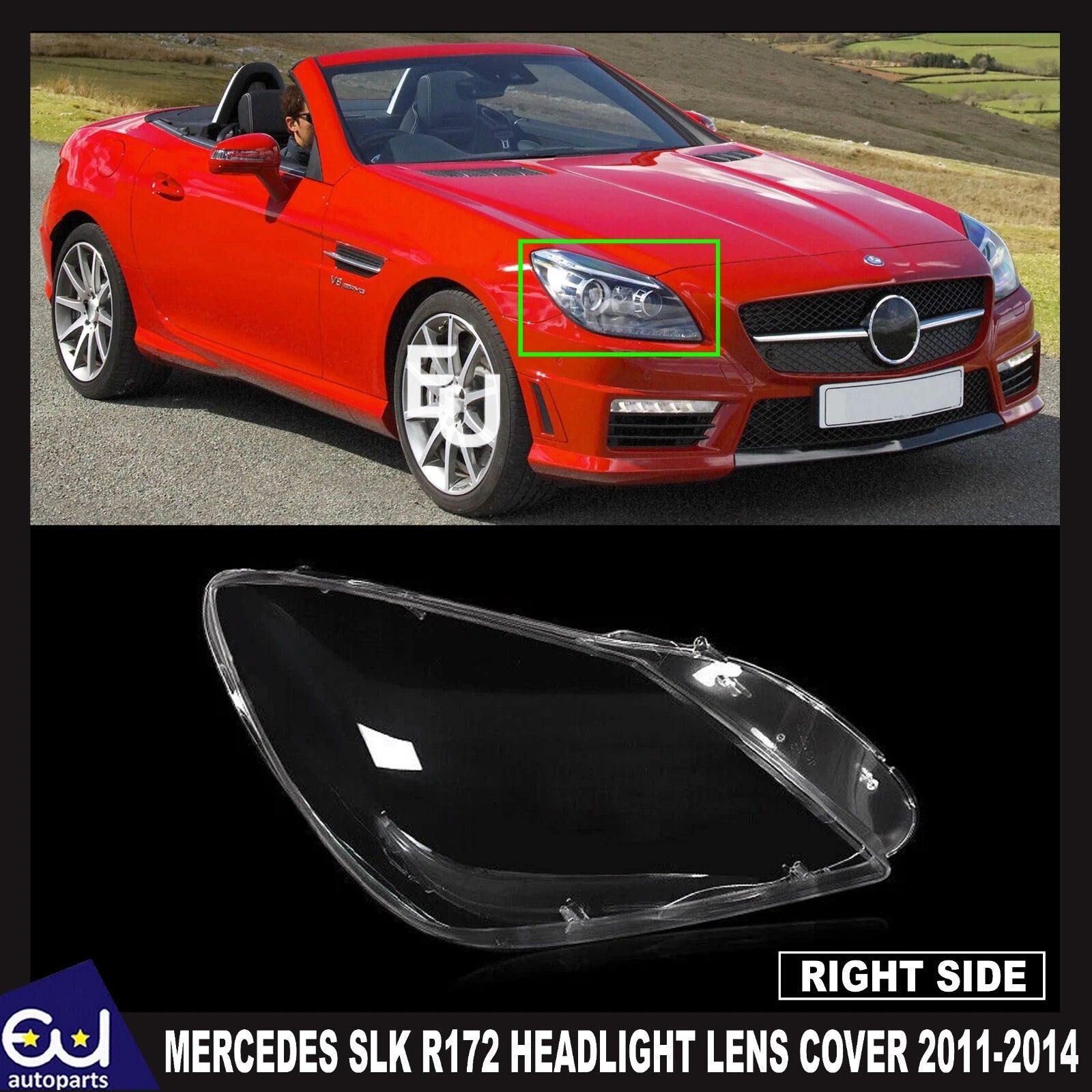 FRONT RIGHT DRIVER CLEAR HEADLIGHT LAMP LENS COVER FOR MERCEDES SLK R172 11-2014