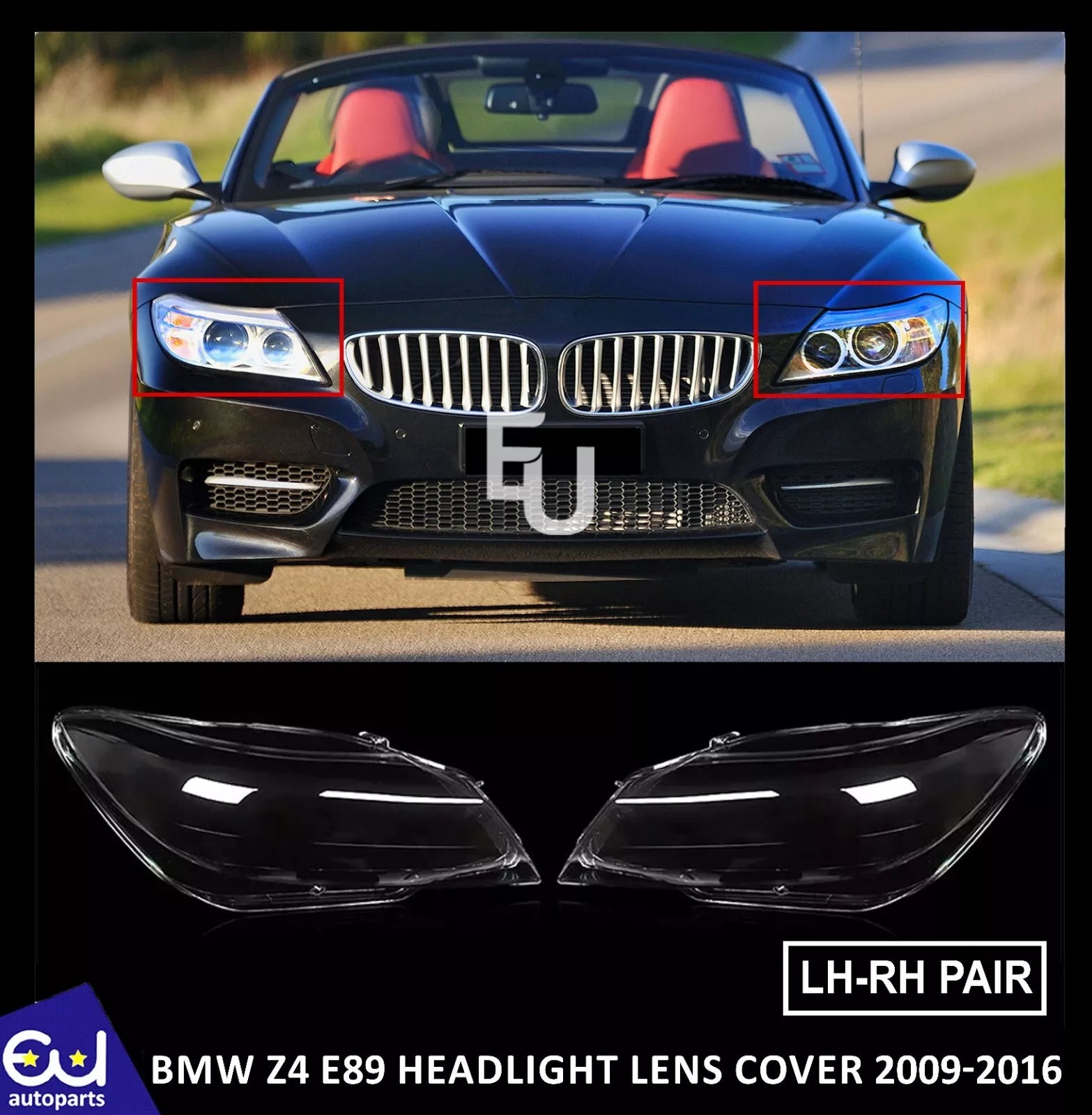 PAIR LEFT RIGHT FRONT HEADLIGHT LENS HEADLAMP COVER SHELL FOR BMW E89 Z4 09-2016