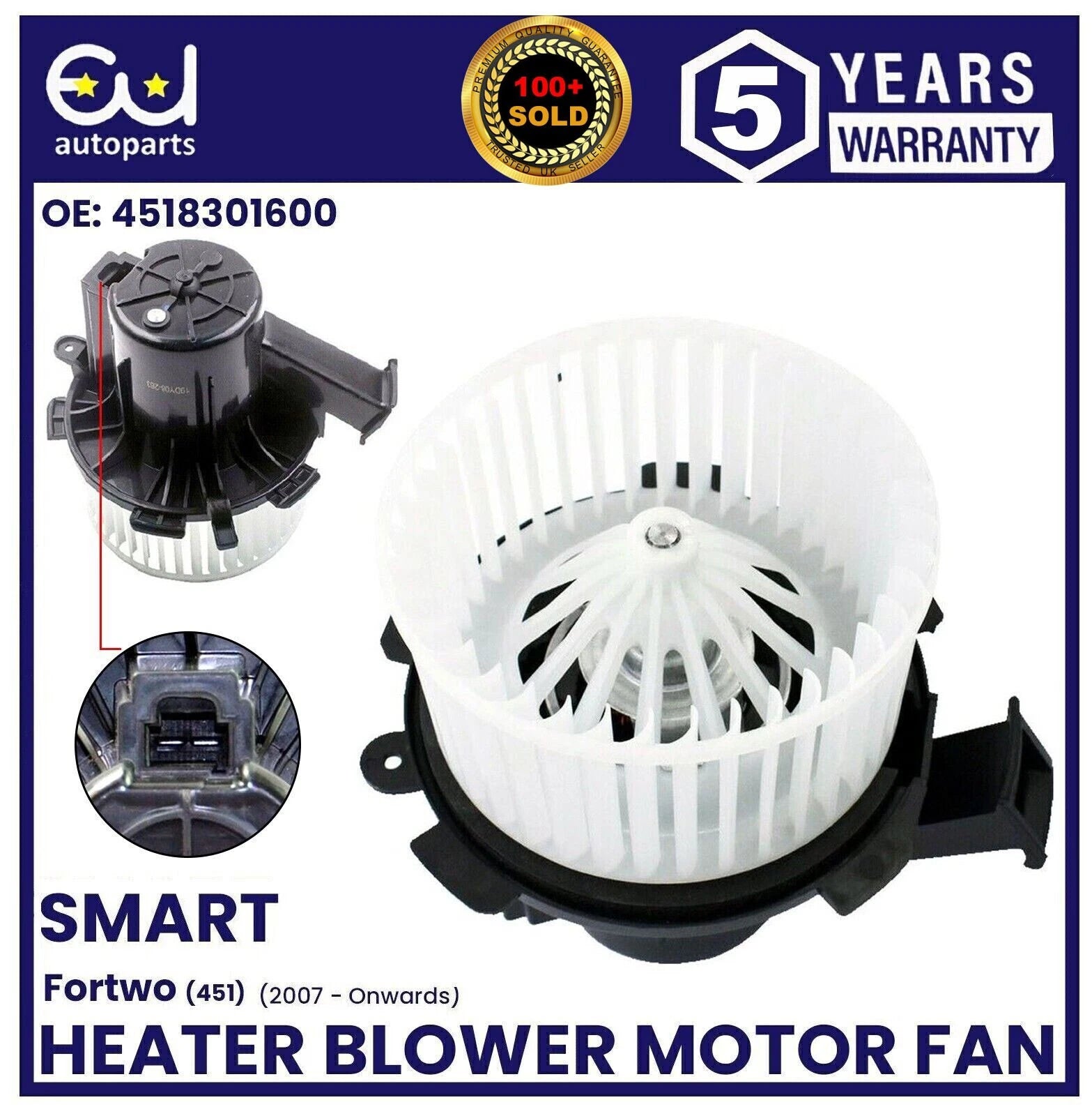 HEATER INTERIOR BLOWER MOTOR FAN FOR SMART FORTWO CABRIO 451 2007-23 4518301600