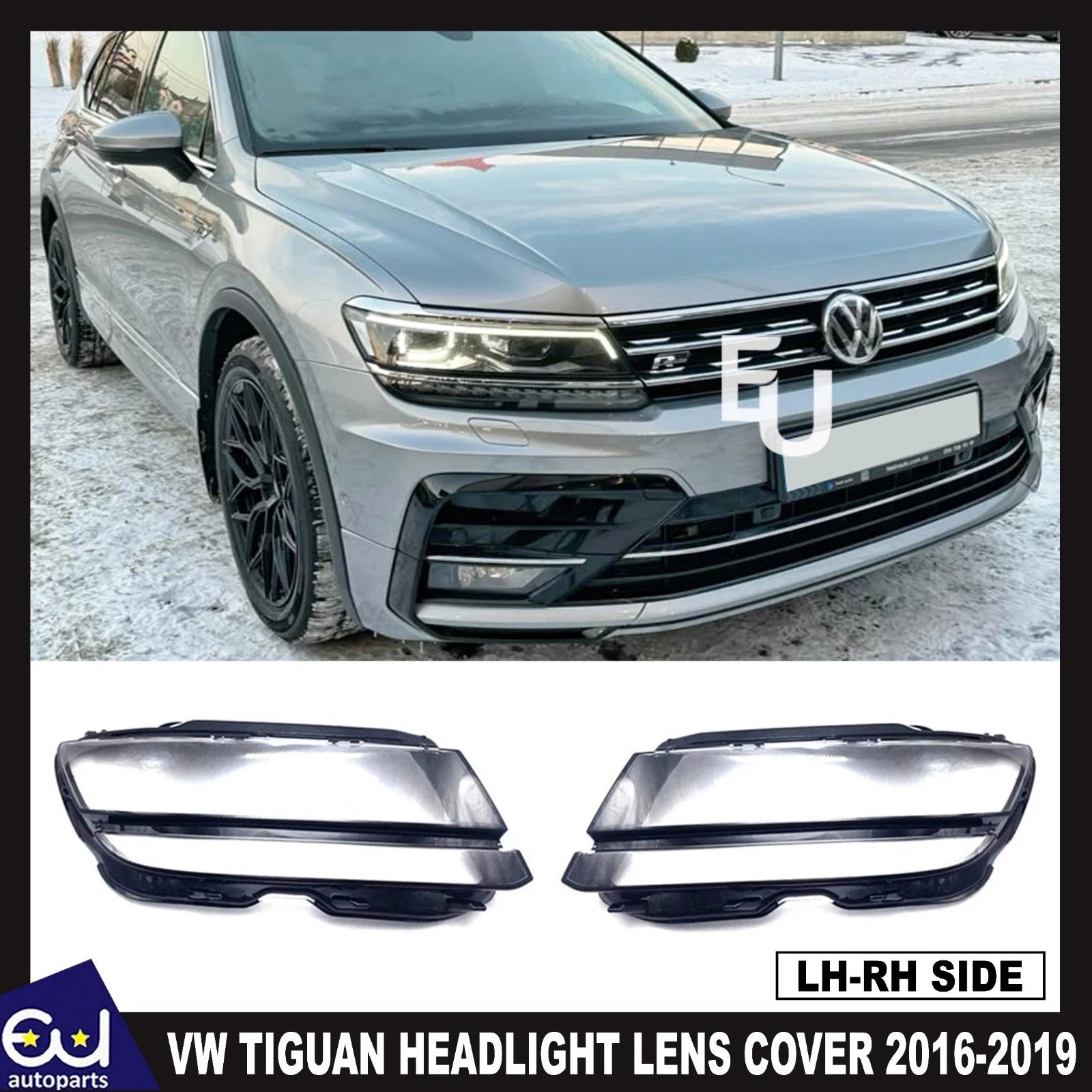 FOR VW TIGUAN FRONT LEFT RIGHT CLEAR HEADLIGHT COVER LENS SHELL LAMPSHADE 16-19