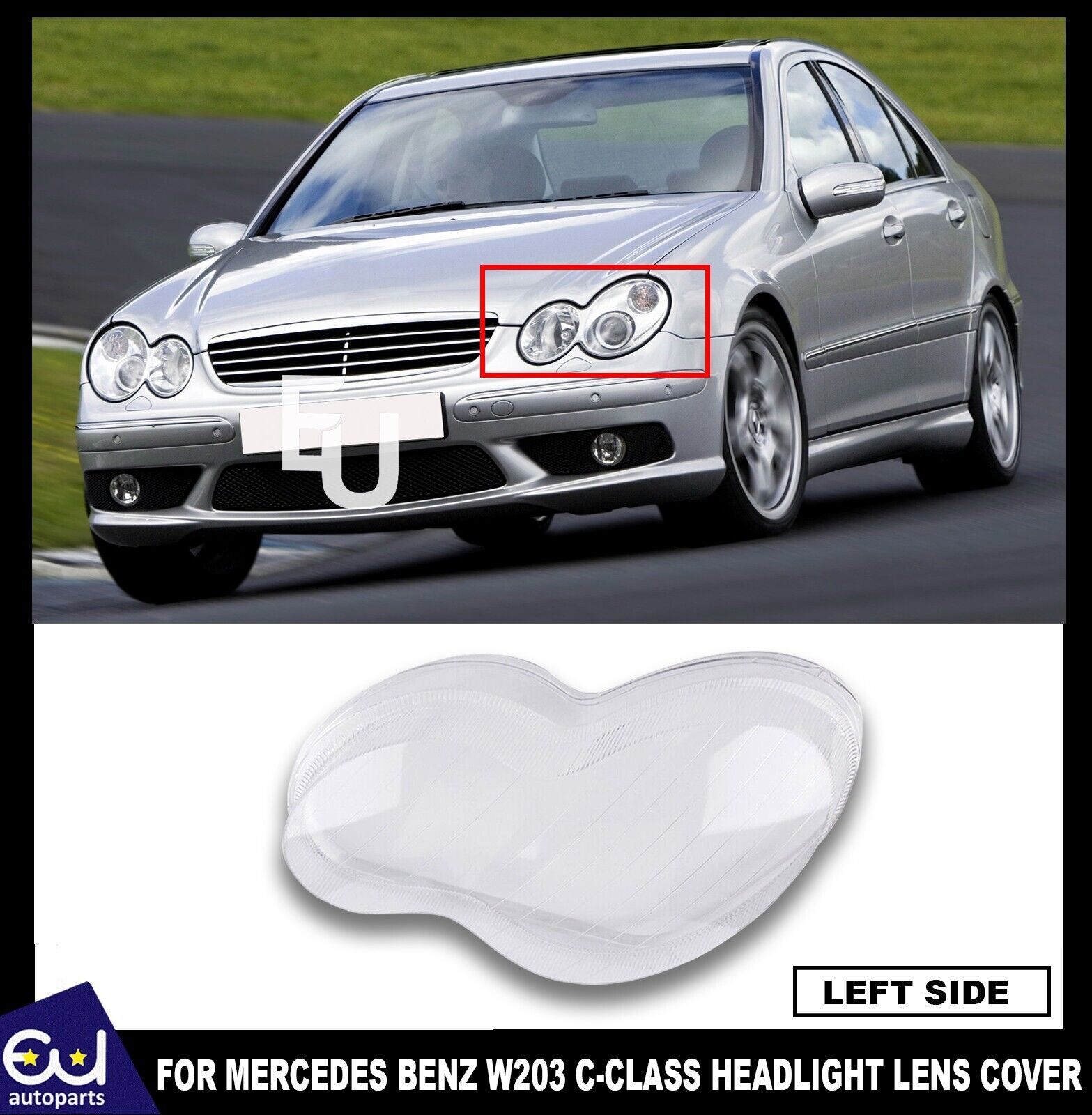 LEFT HEADLIGHT LENS COVER LAMPSHADE FOR MERCEDES BENZ C-CLASS W203 2001-2007