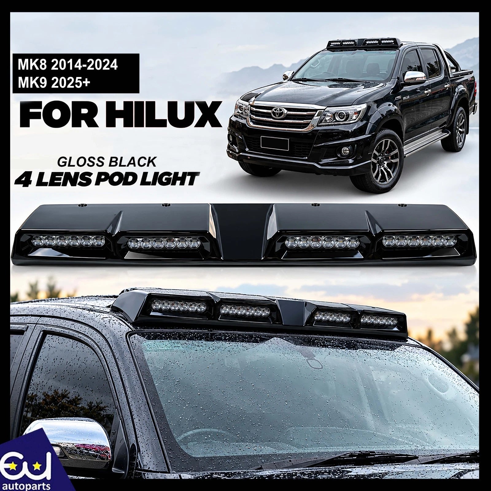 ROOF LIGHT BAR DRL LED LIGHTS GLOSS BLACK FOR TOYOTA HILUX MK8 MK9 2014+