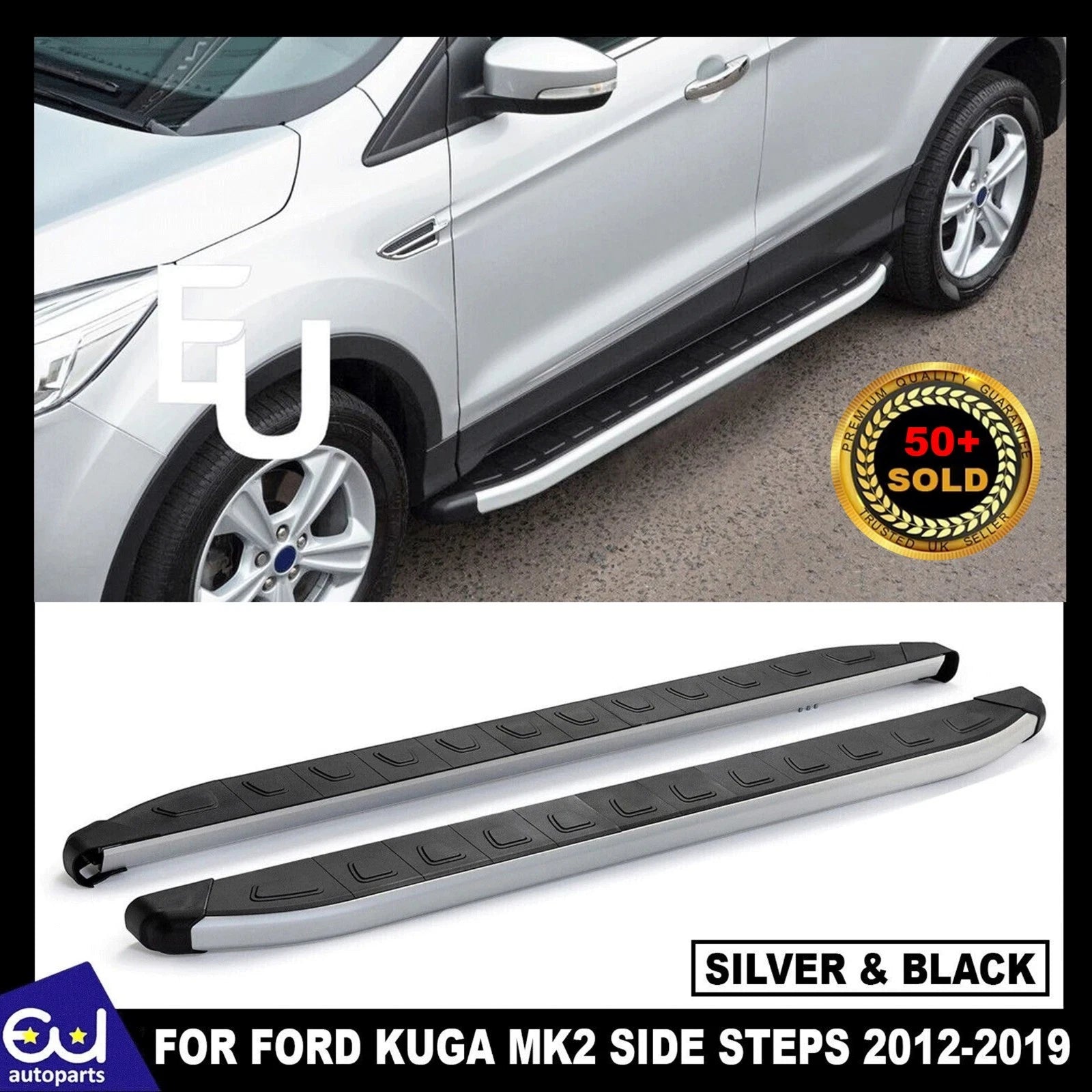 FOR FORD KUGA MK2 RUNNING BOARDS ALUMINIUM SIDE STEPS CUBE STYLE PAIR 2012-2019
