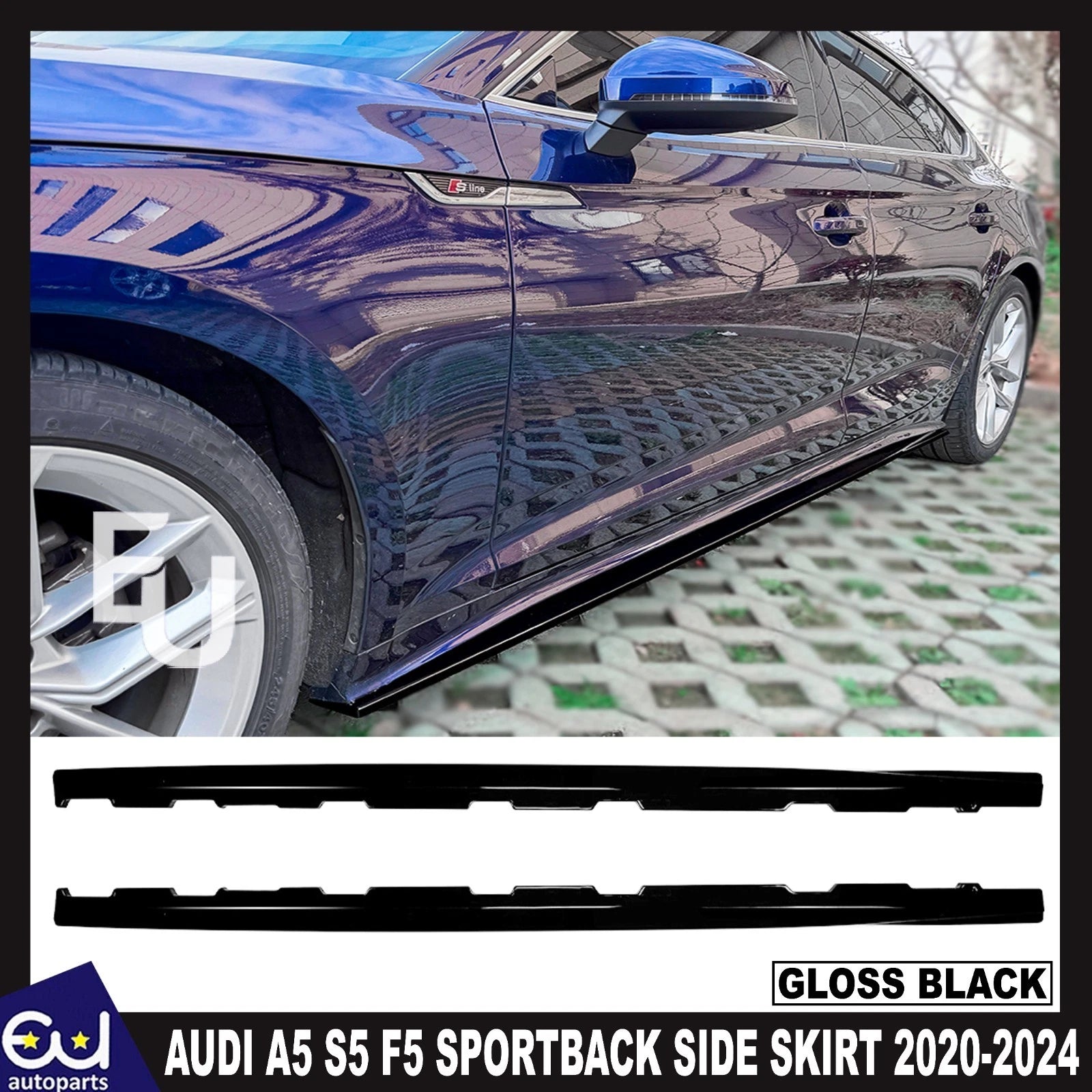 FOR AUDI A5 S-LINE F5 SPORTBACK PAIR SIDE SKIRTS GLOSS BLACK FACELIFT 2020-2024