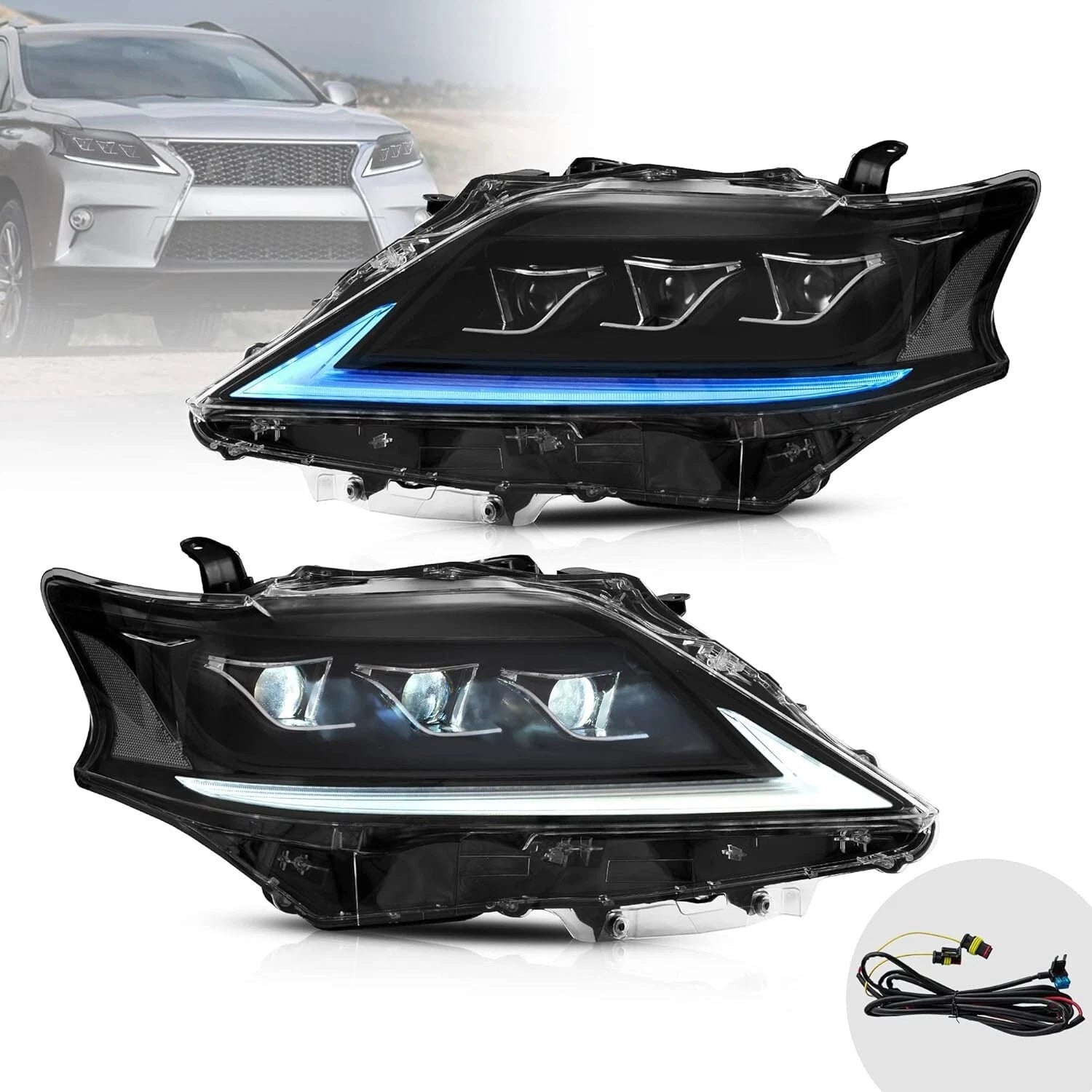 FULL LED HEAD LIGHT LAMP FOR LEXUS RX 350 450H WITH BLUE DRL SEQUENTIAL 13-2015