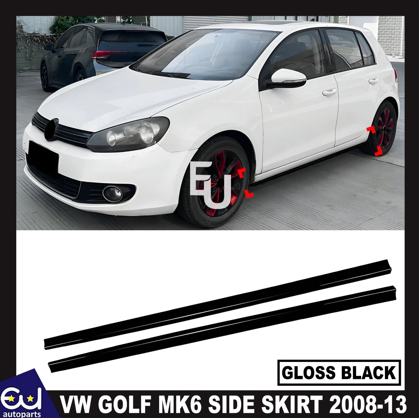 FOR VW GOLF6 MK6 SE SIDE SKIRT EXTENSION LIP SPLITTER GLOSS BLACK 2008-2013