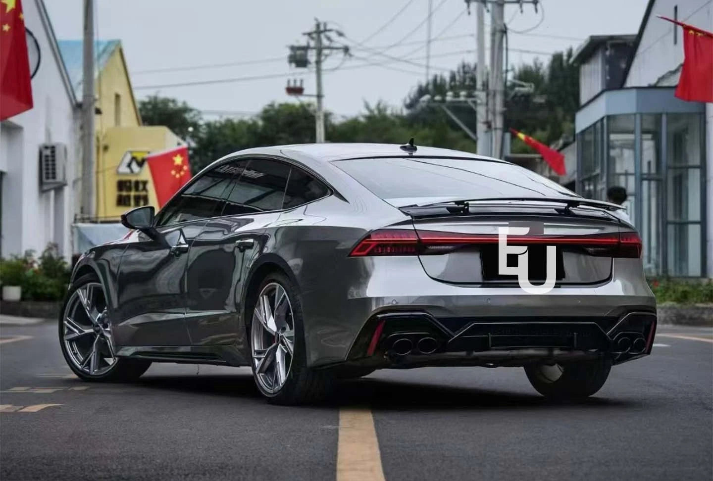 RS7 ABT STYLE REAR BUMPER DIFFUSER TAILPIPES BODY KIT BLACK FOR AUDI A7 4K8 18+