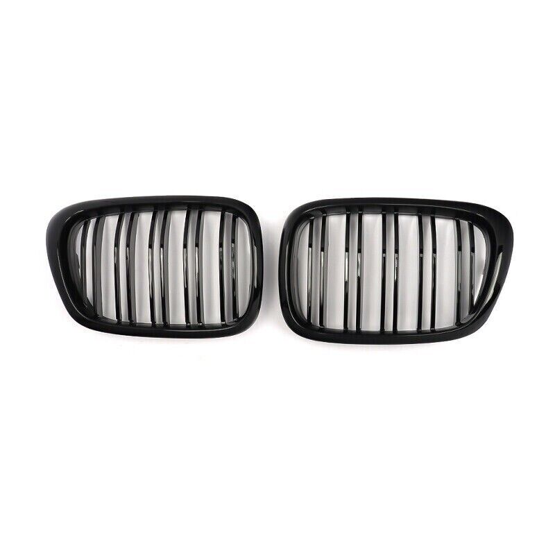 GLOSS BLACK TWIN SLATS FRONT KIDNEY GRILLE GRILL FOR BMW 5 SERIES E39 1995-2002