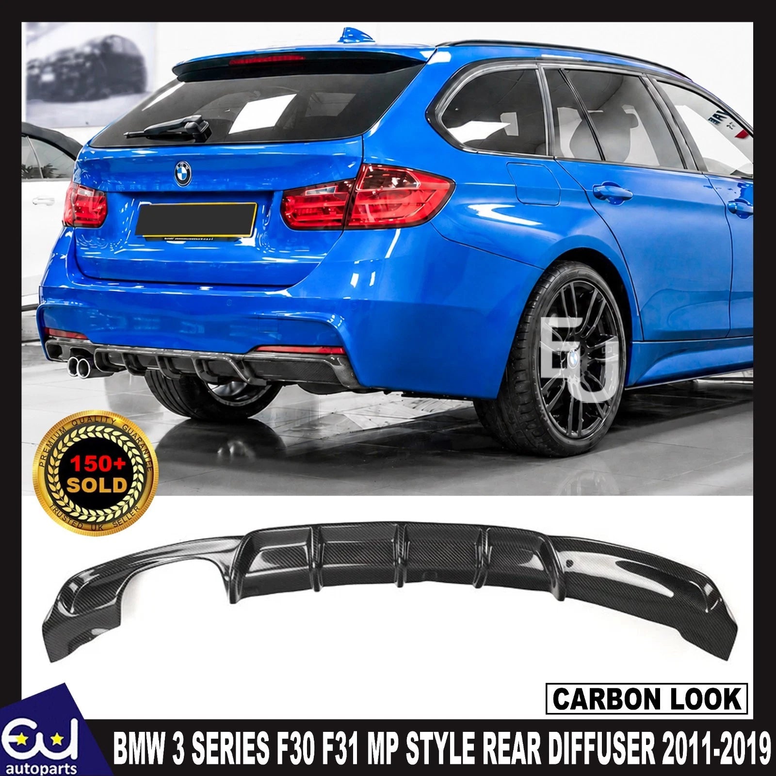 FOR BMW 3 SERIES F30 F31 MP STYLE CARBON LOOK REAR BUMPER DIFFUSER LIP 11-19