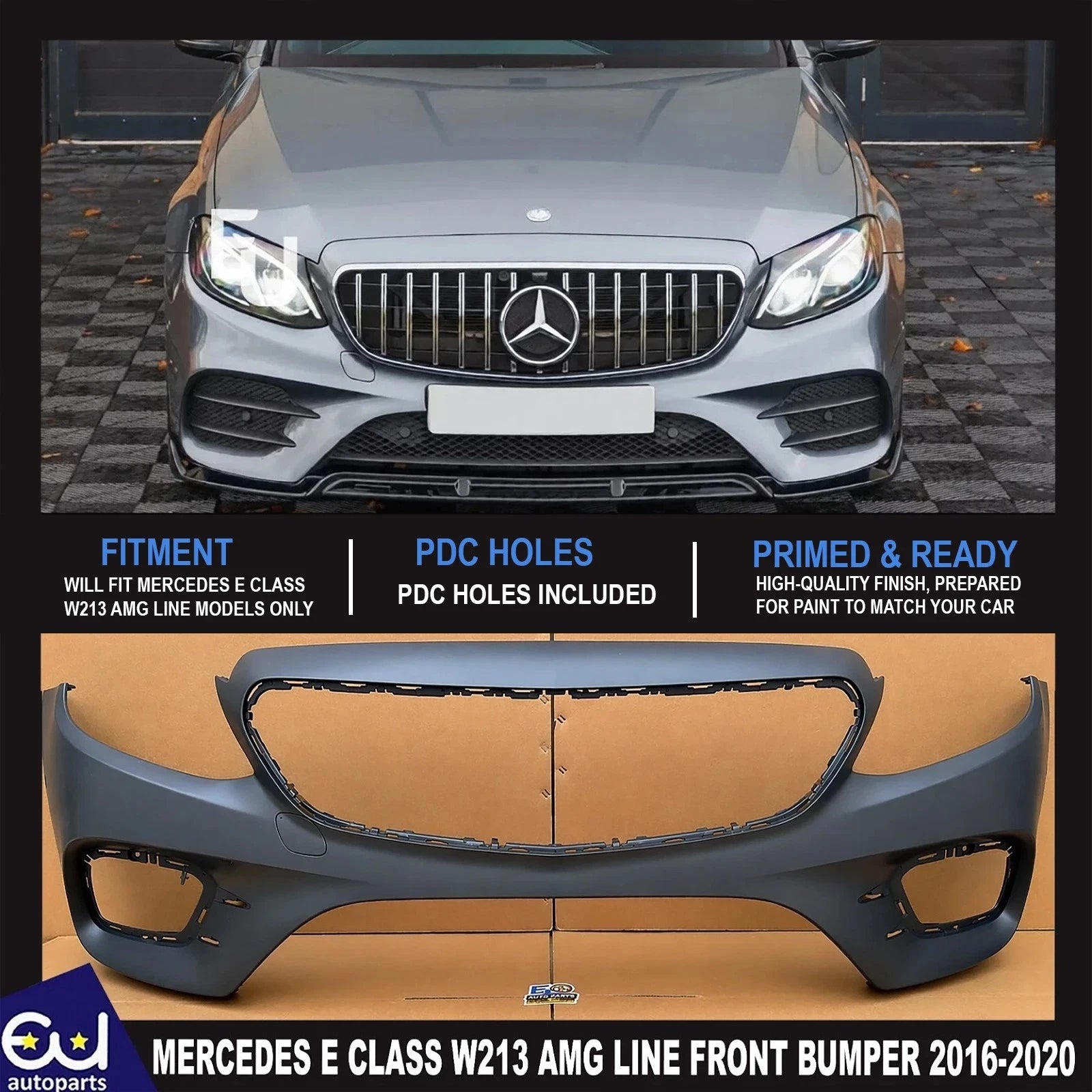FOR MERCEDES E CLASS W213 FRONT BUMPER AMG LINE MODELS 16–20 WITH SENSOR HOLE