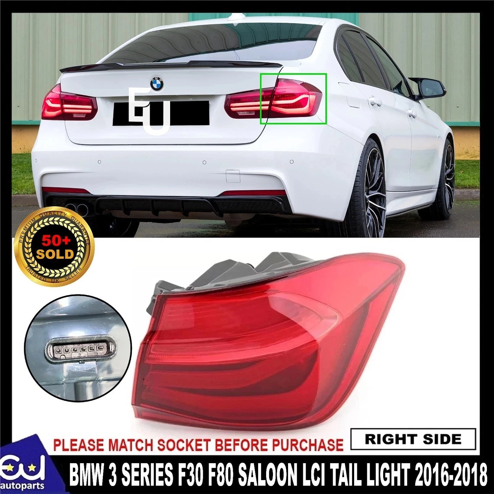 RIGHT DRIVER OUTER REAR TAIL LIGHT LAMP FOR BMW 3 SERIES F30 F80 SALOON 16-2018