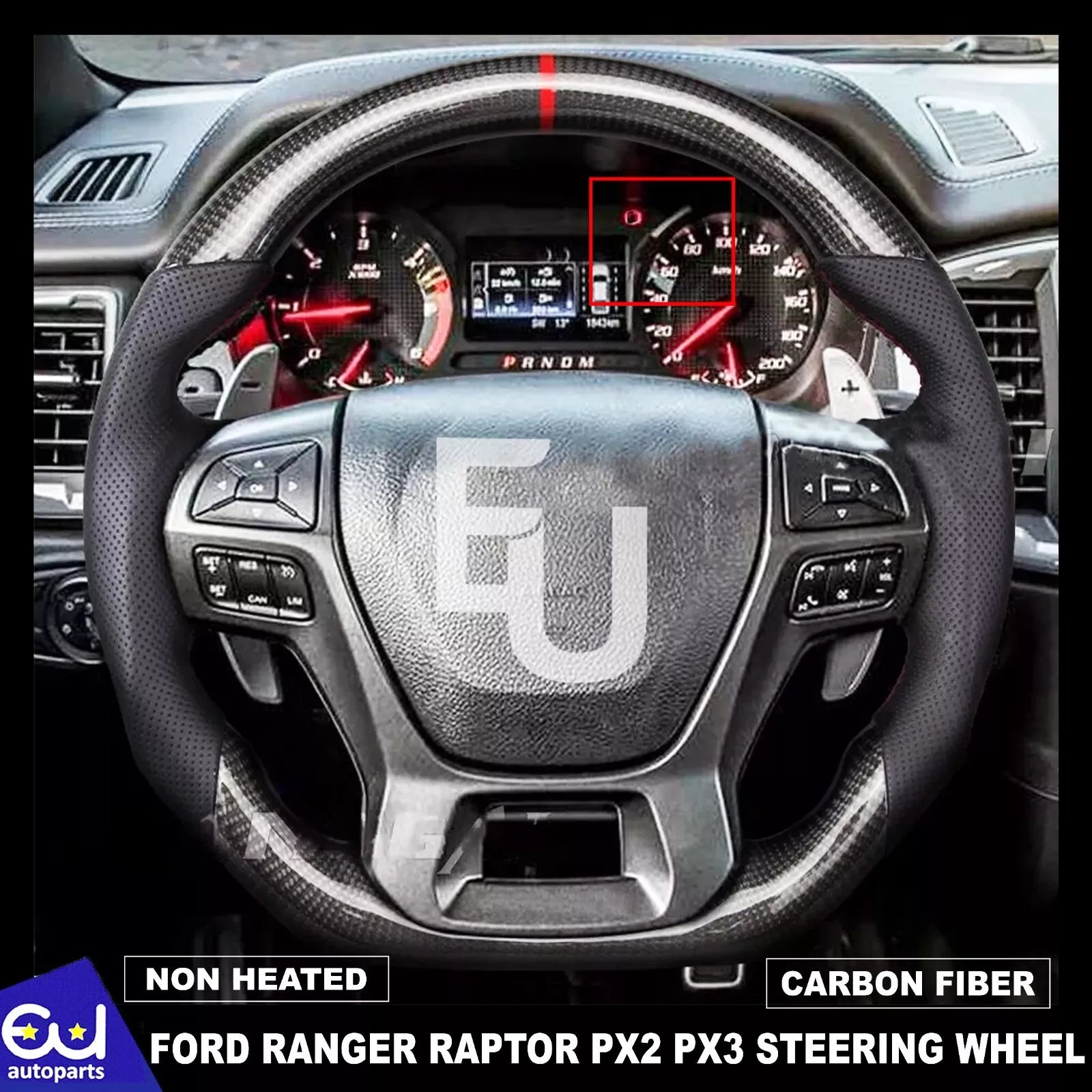 REAL CARBON FIBER LEATHER STEERING WHEEL FOR FORD RANGER RAPTOR PX2 PX3 FACELIFT