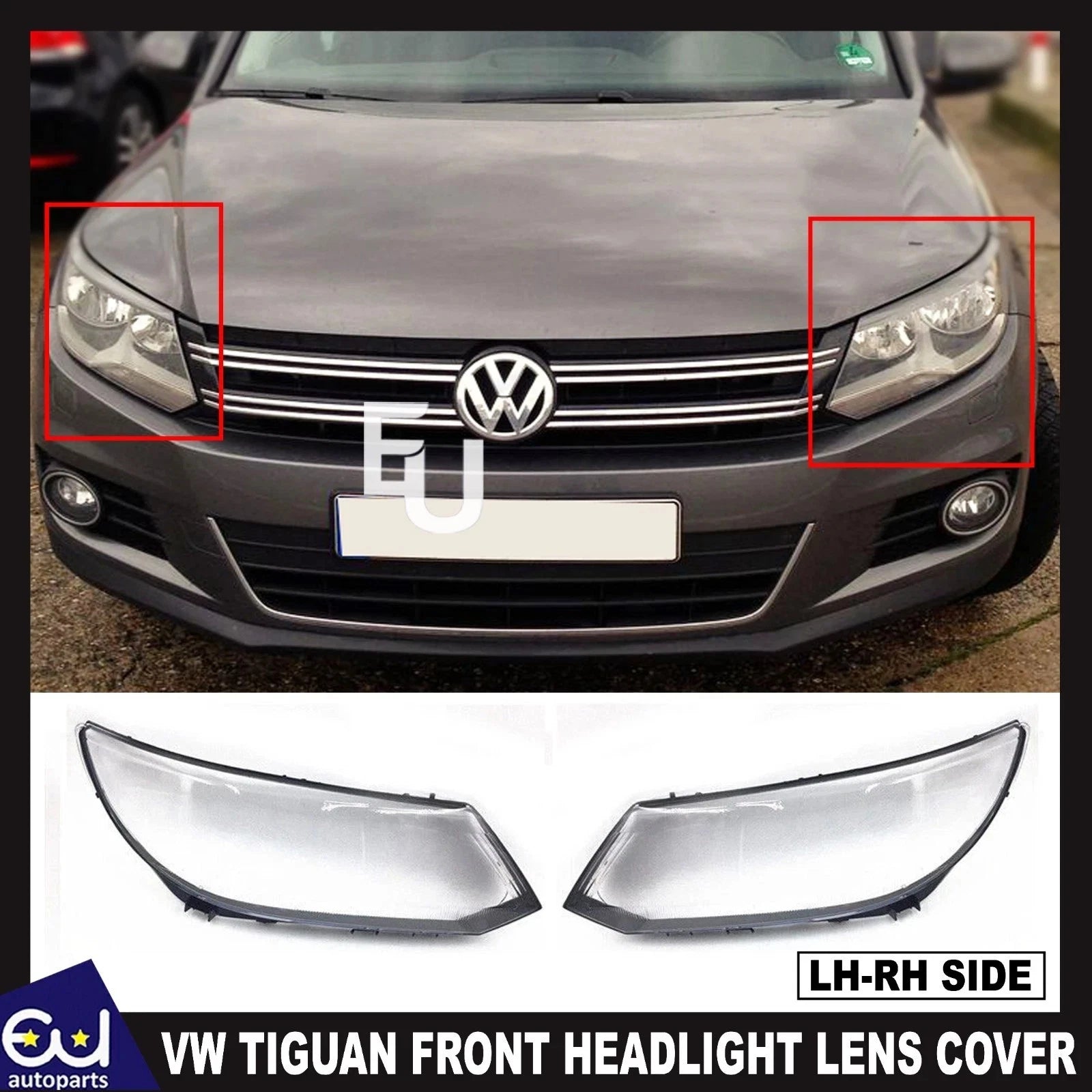 FOR VW TIGUAN FRONT LEFT RIGHT CLEAR HEADLIGHT COVER LENS SHELL LAMPSHADE 13-15