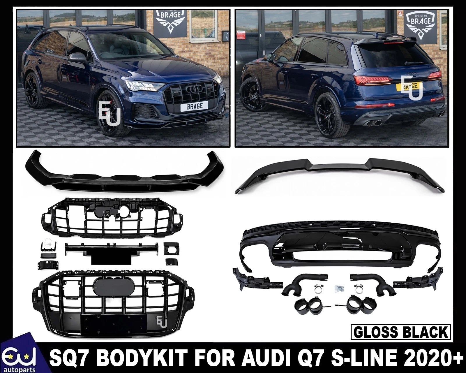 SQ7 CONVERSION BODYKIT FRONT SPLITTER REAR DIFFUSER LCI FOR AUDI Q7 S-LINE 2020+