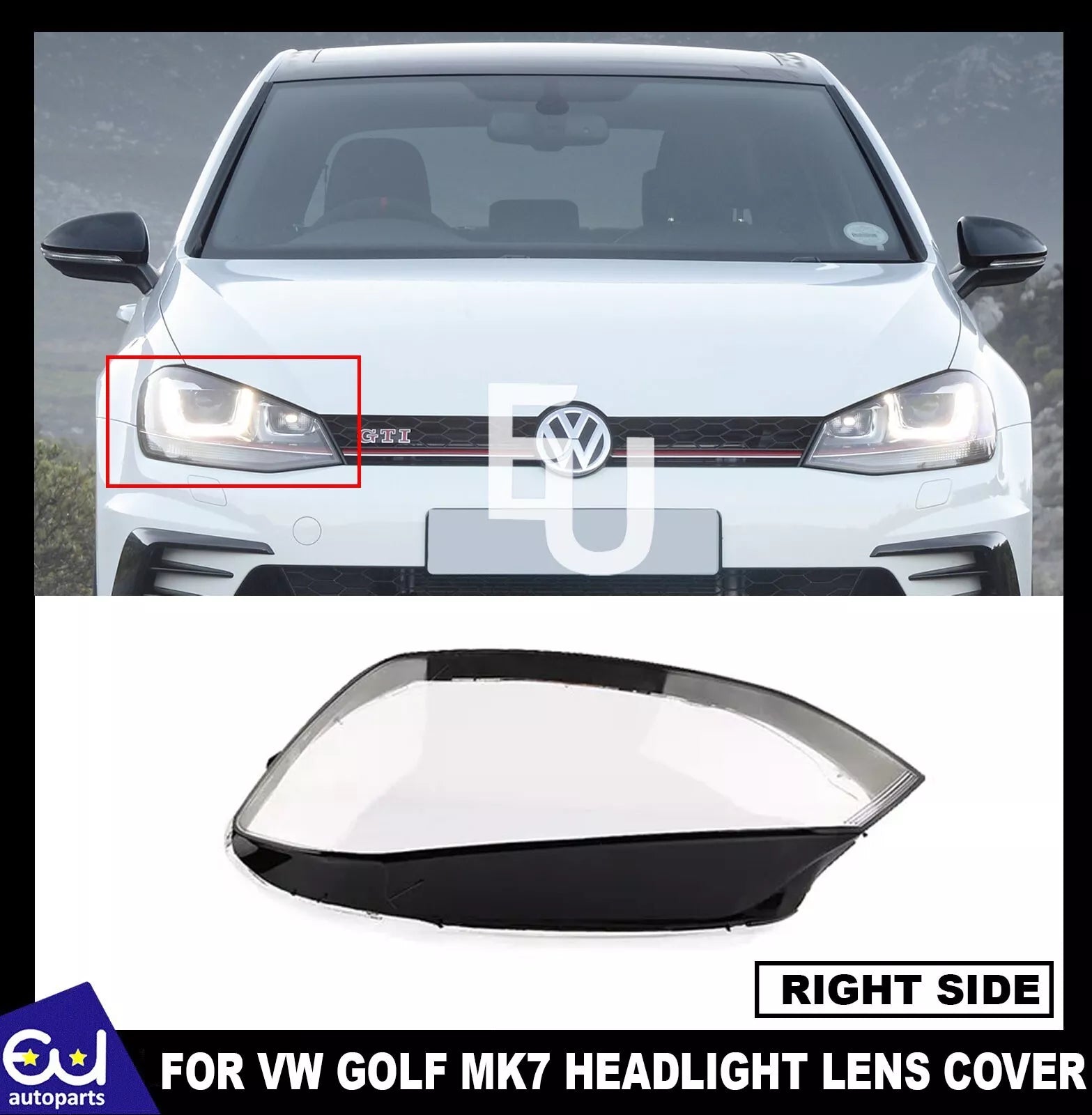 RIGHT DRIVER SIDE HEADLIGHT LENS COVER LAMP FOR VOLKSWAGEN GOLF MK7 2015-2017