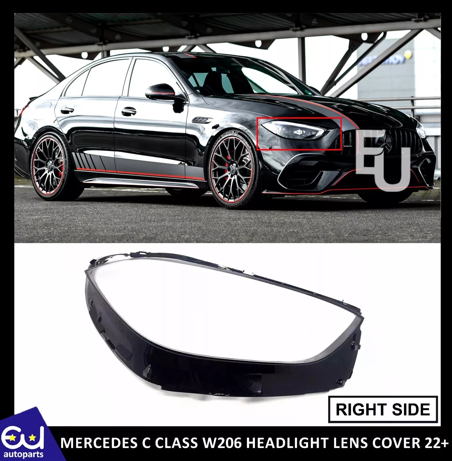 FOR MERCEDES C CLASS W206 RIGHT DRIVER SIDE HEADLIGHT LENS COVER HEADLAMP 21+