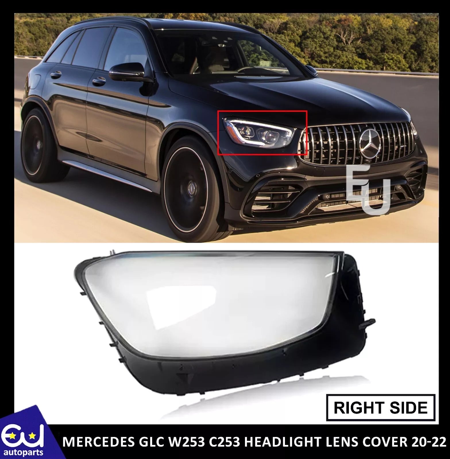 FOR MERCEDES GLC W253 C253 FRONT HEADLIGHT LENS COVERS RIGHT DRIVER SIDE 20-22