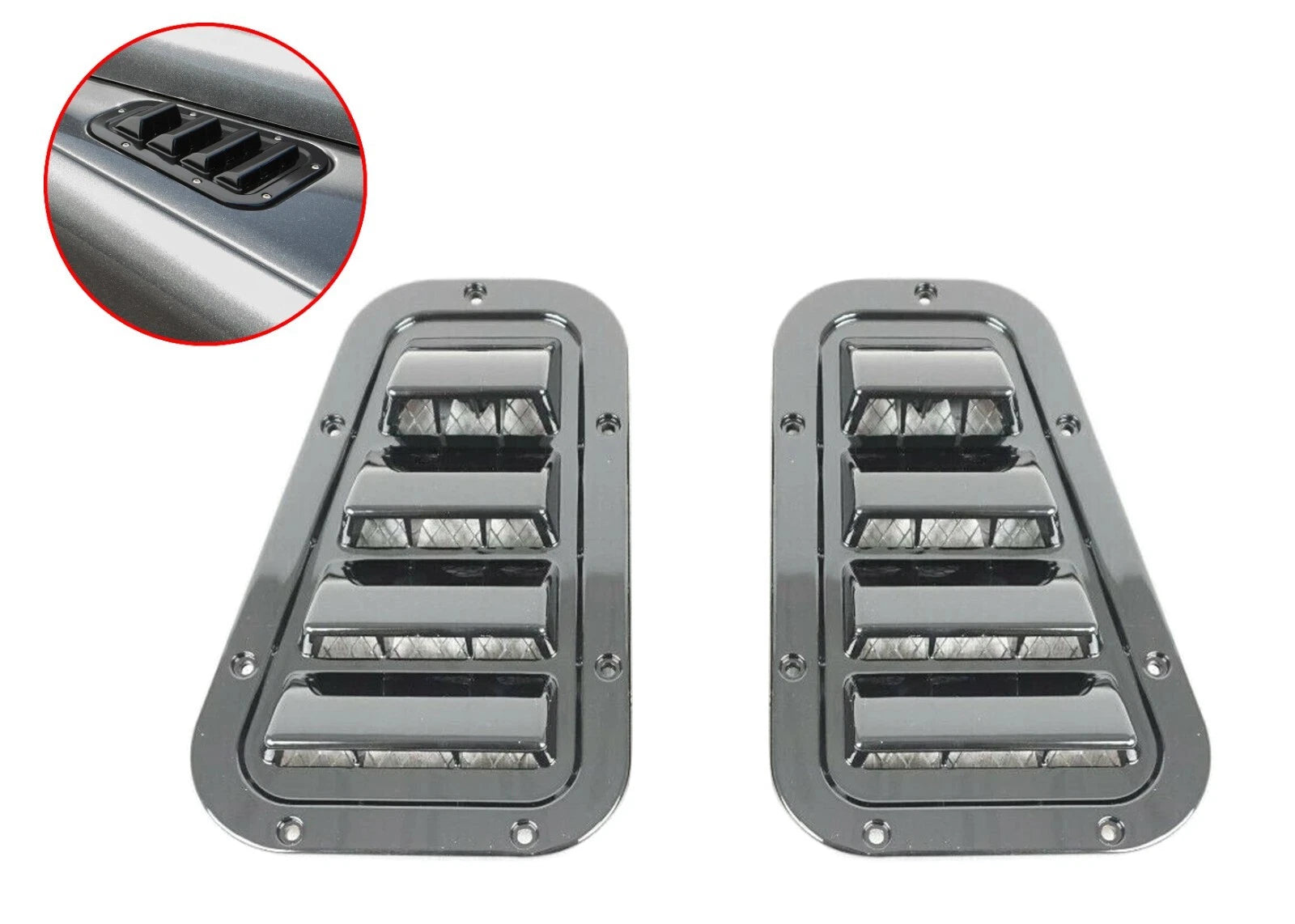 FOR LAND ROVER DEFENDER 90 110 TOP AIR INTAKE VENTS GLOSS BLACK WING BONNET SET