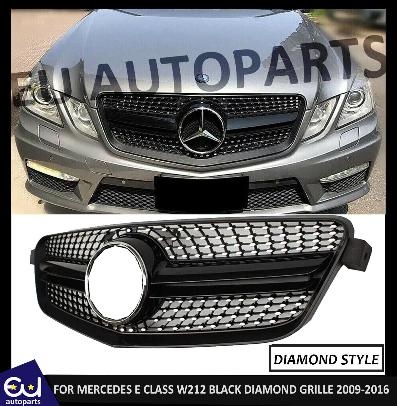 FOR MERCEDES E CLASS W212 S212 FRONT GLOSS BLACK DIAMOND GRILLE GRILL 2009-2013