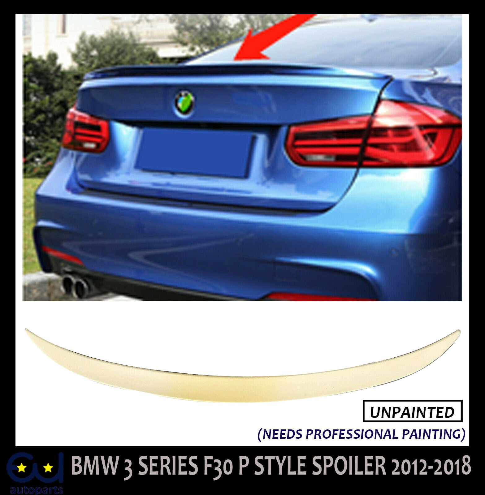 REAR BOOT SPOILER LIP GLOSS BLACK FOR BMW 3 SERIES F30 F80 M3 STYLE 100%  FIT NEW