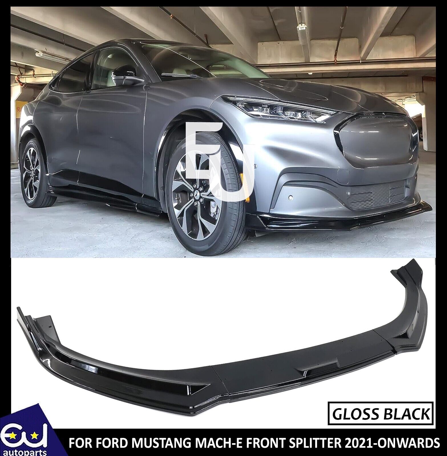 FOR FORD MUSTANG MACH-E FRONT BUMPER SPLITTER LIP VALANCE GLOSS BLACK 21+