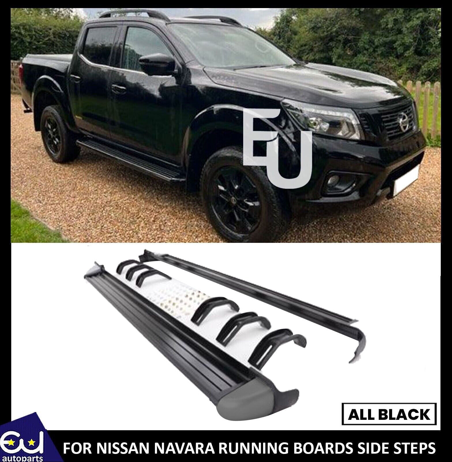 BLACK RUNNING BOARDS SIDE STEPS FOR NISSAN NAVARA NP300 20162022 + FI