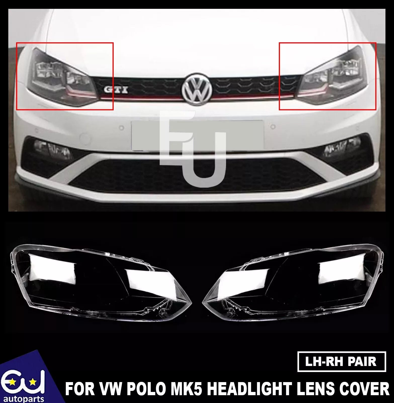 LEFT RIGHT SIDE PAIR HEADLIGHT LENS COVER LAMP FOR VOLKSWAGEN POLO MK5 2010-2017