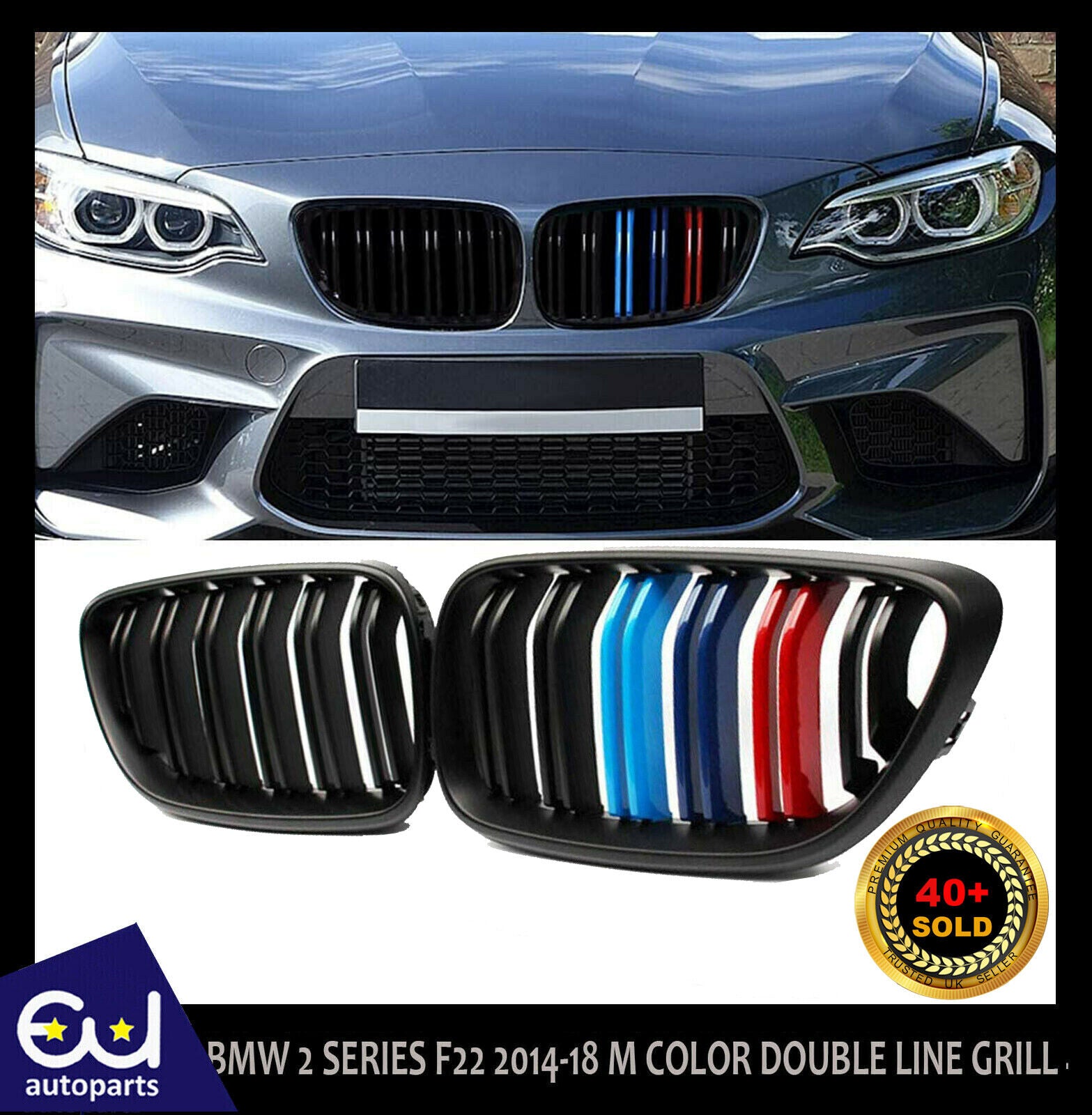 FOR BMW  2 SERIES F22 F23 14-18 FRONT KIDNEY GRILL GRILLE M COLOR DOUBLE LINE