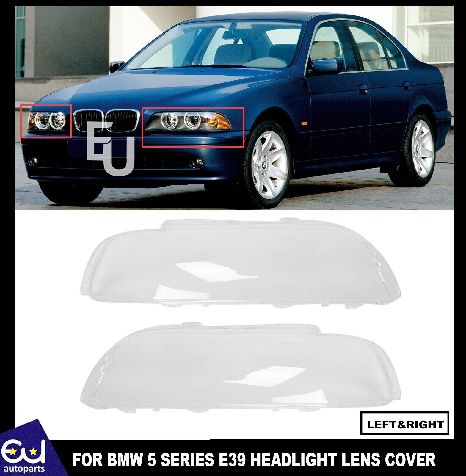 HEADLIGHT LENSES LENS COVER PLASTIC PAIR FOR BMW 5-SERIES E39 1995-2004 UK STOCK
