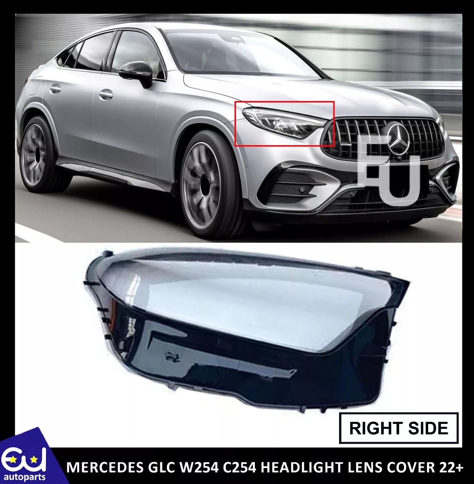 RIGHT SIDE HEADLIGHT HEADLAMP LENS COVER FOR MERCEDES BENZ GLC W254 C254 GLC 22+