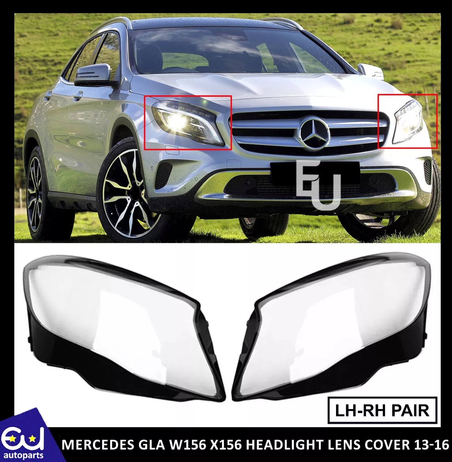 FOR MERCEDES GLA W156 X156 FRONT HEADLIGHT LENS COVERS LEFT RIGHT PAIR 2013-2016