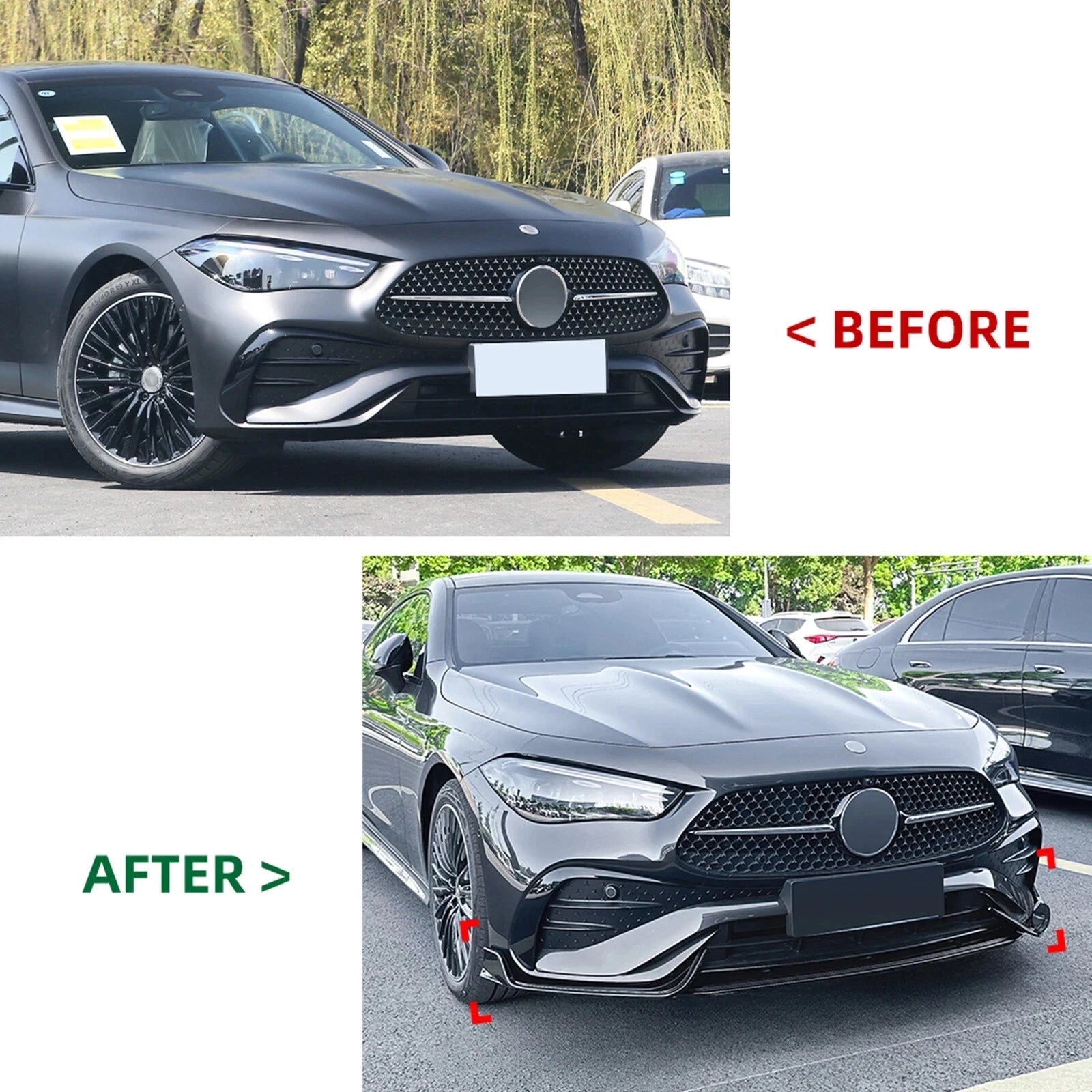 FOR BENZ CLE C236 3X FRONT BUMPER SPOILER LIP SPLITTER KIT GLOSS BLACK 24-25
