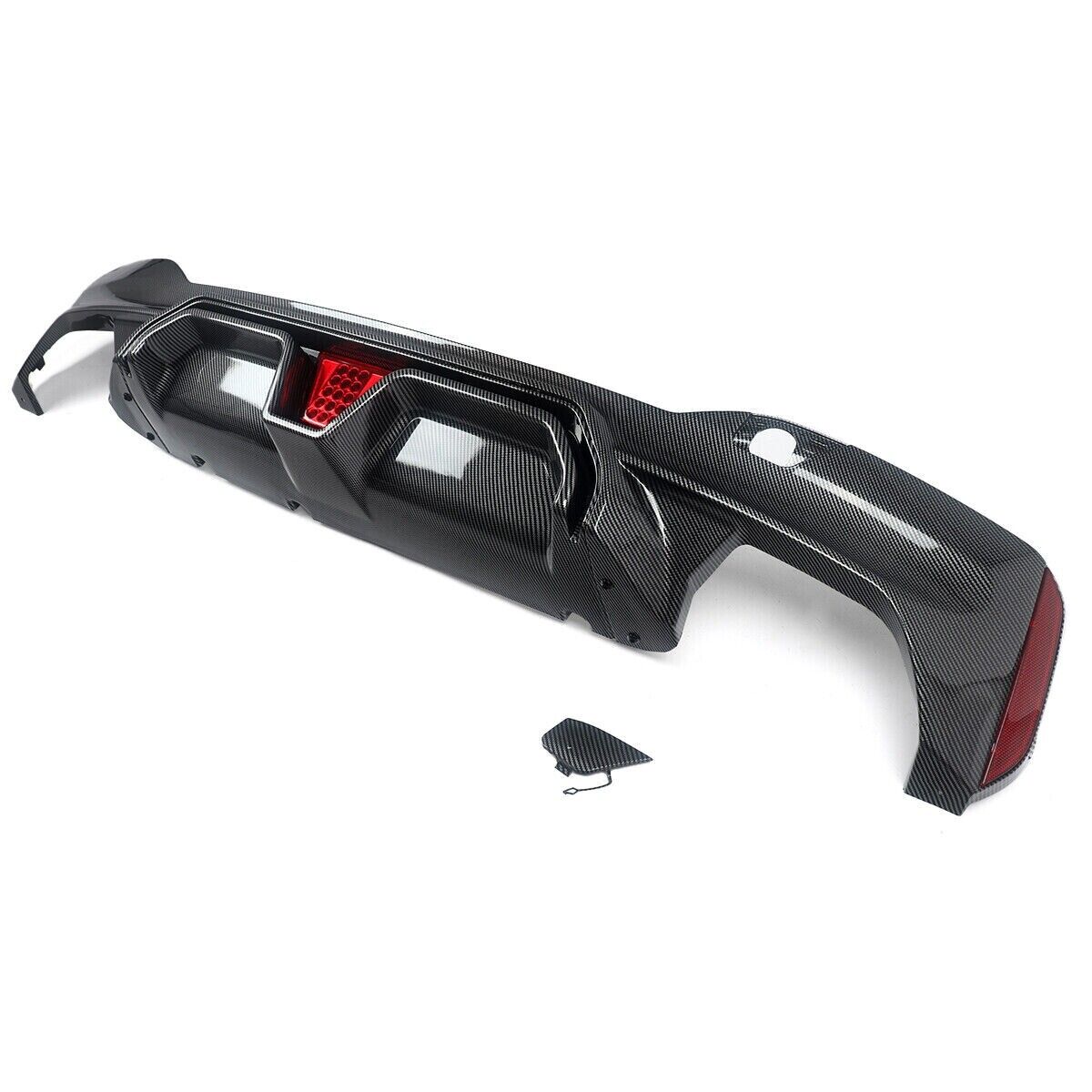 CARBON LOOK REAR BUMPER DIFFUSER LIP W/LIGHT FOR BMW 5 SERIES G30 G38 2017-2022