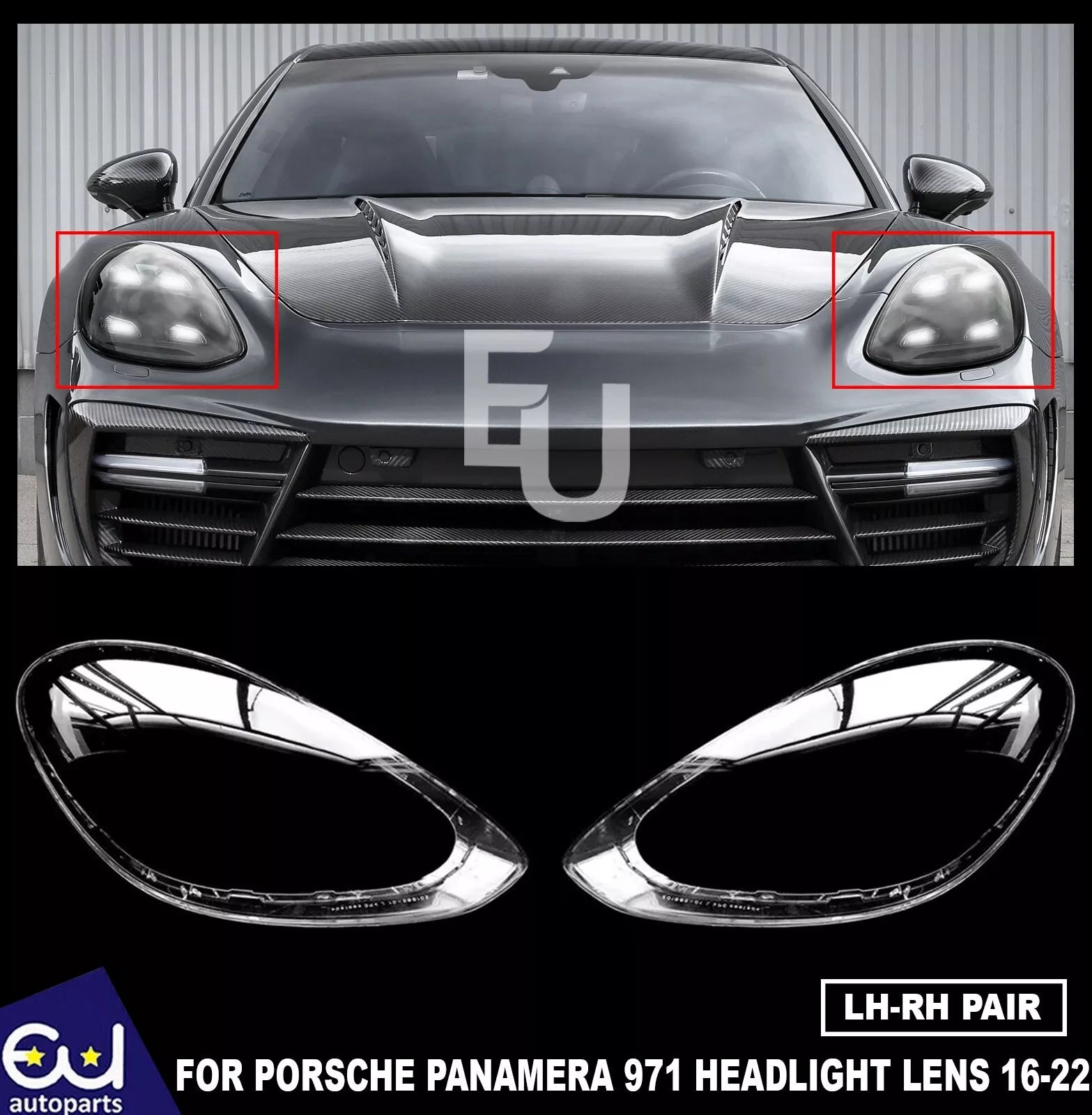 LEFT RIGHT SIDE PAIR HEADLIGHT LENS COVER LAMP FOR PORSCHE PANAMERA 971 2016-22