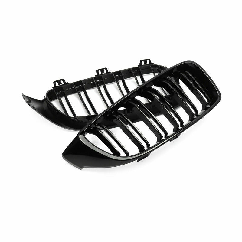 FOR BMW 4 SERIES F32 F33 F36 GLOSS BLACK KIDNEY GRILL GRILLE TWIN BAR M4 STYLE