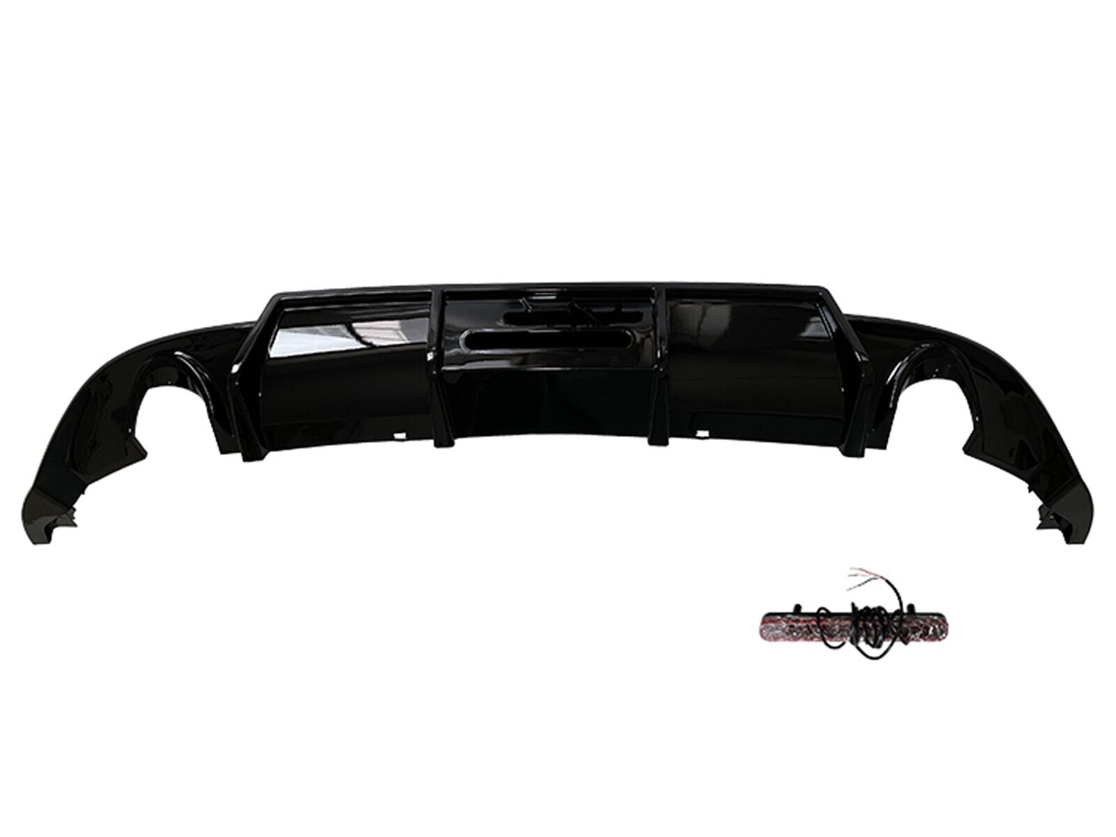 FOR VW GOLF GTD GTI TSI TDI MK7.5 REAR DIFFUSER GLOSS BLACK VALANCE LIP WITH LED